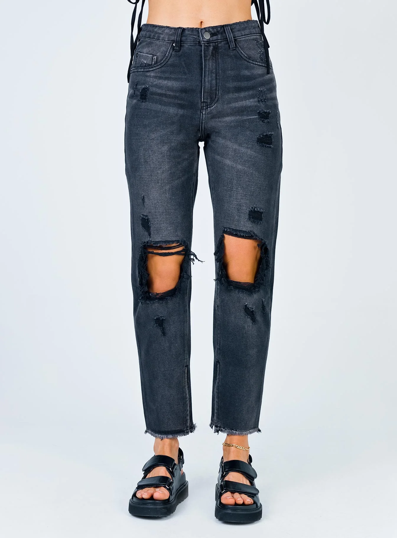 Erissa Knee Rip Jeans Washed Black Denim