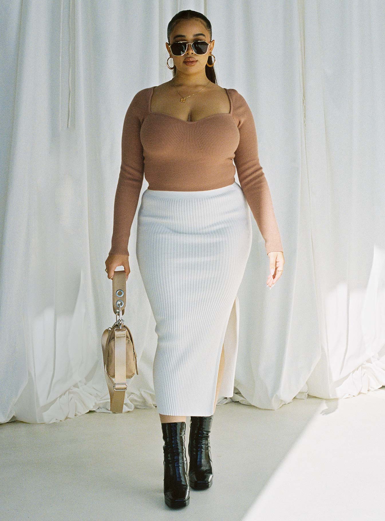 Tanna Midi Skirt Cream Curve
