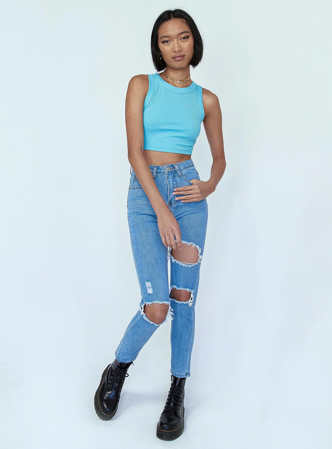 Lilla Distressed Straight Leg Denim Jeans