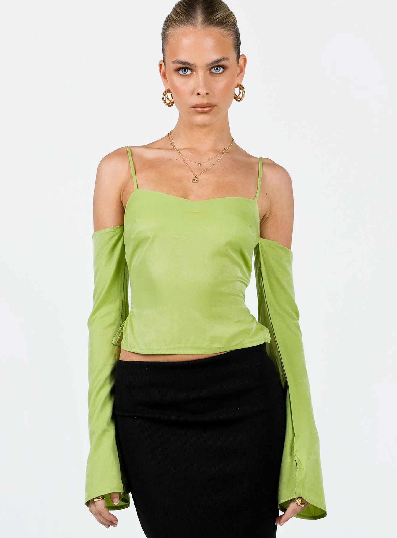 Cupro Cold Shoulder Top Green