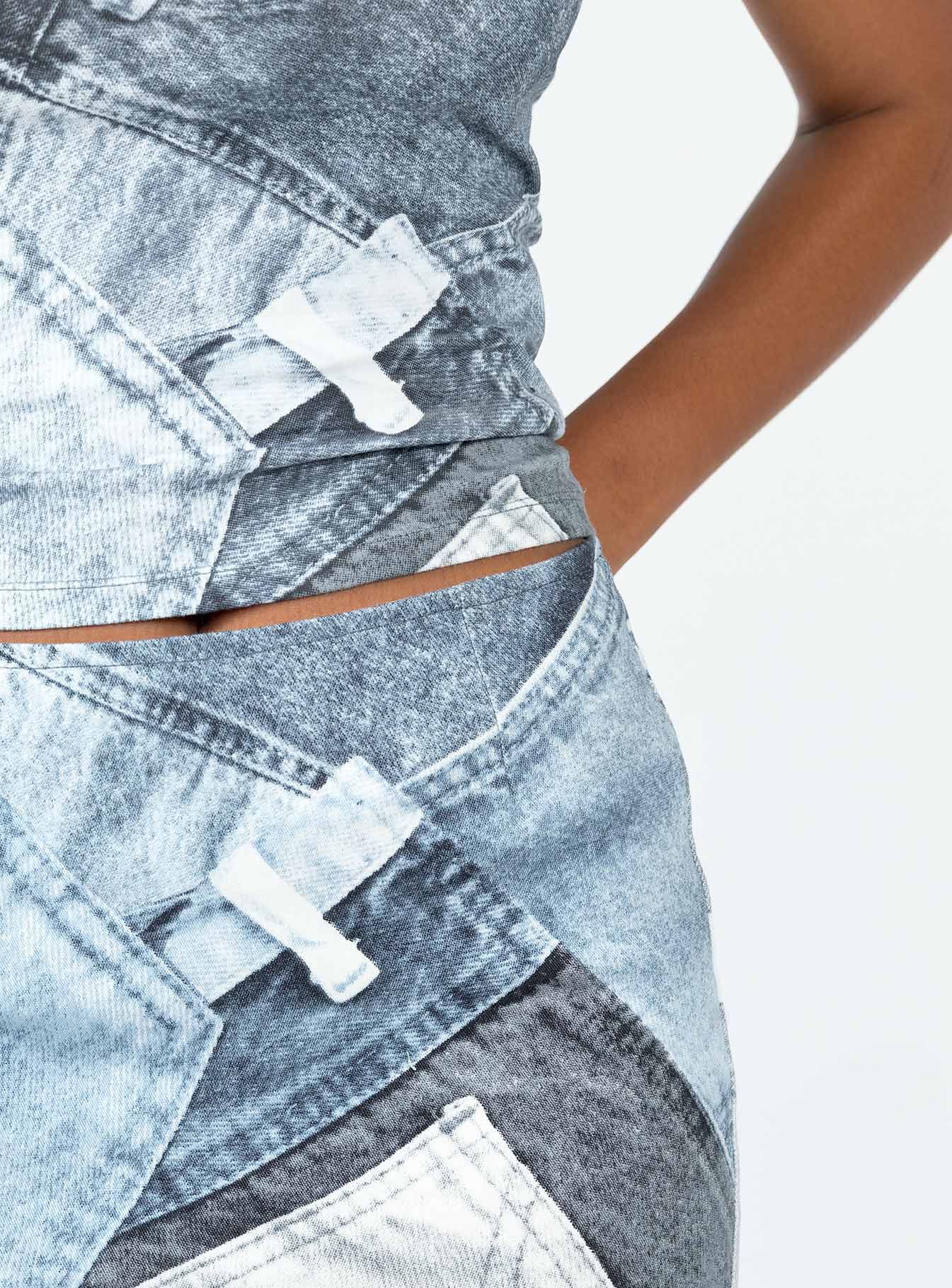 Motel Ina Mini Skirt Denim Pocket Blue