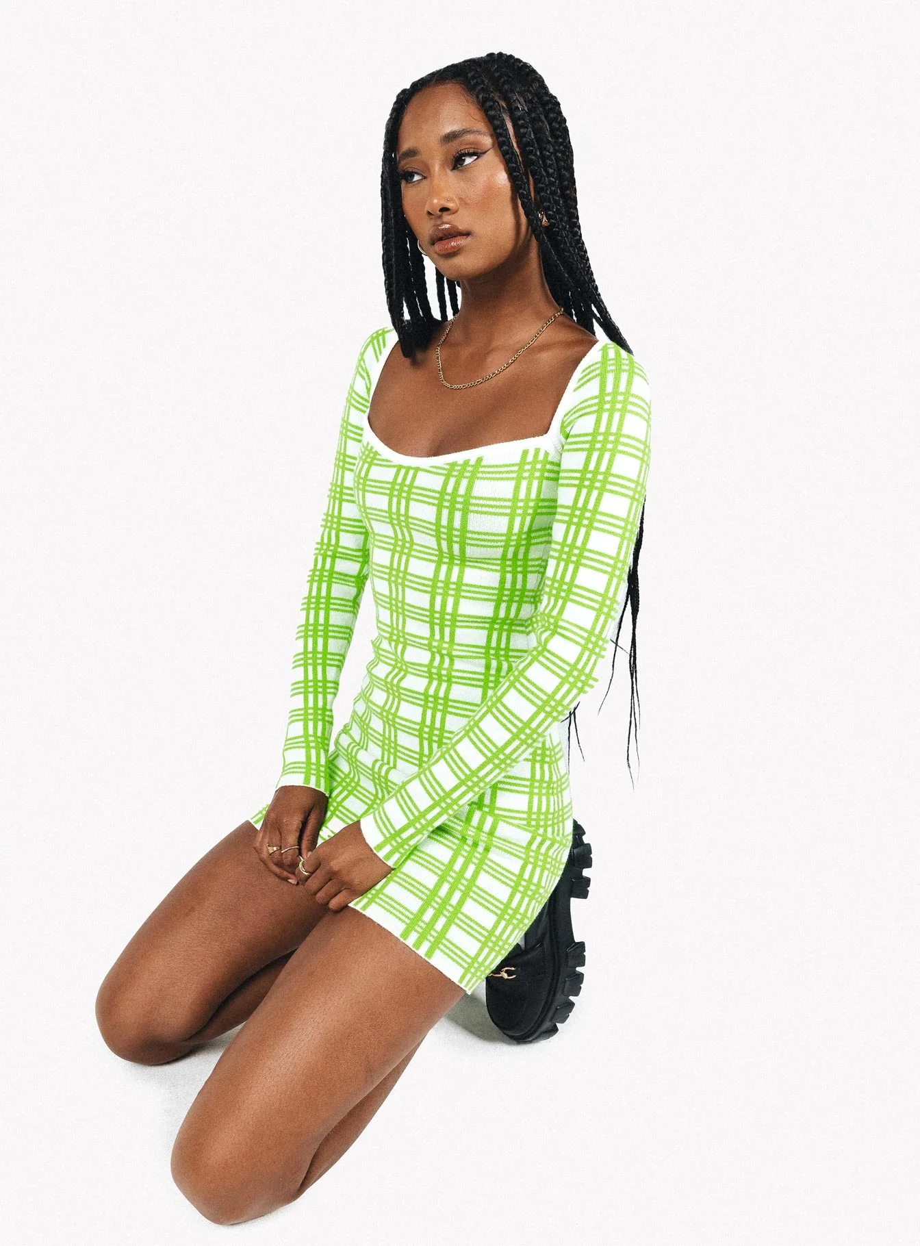 Sybil Long Sleeve Mini Dress Green / White