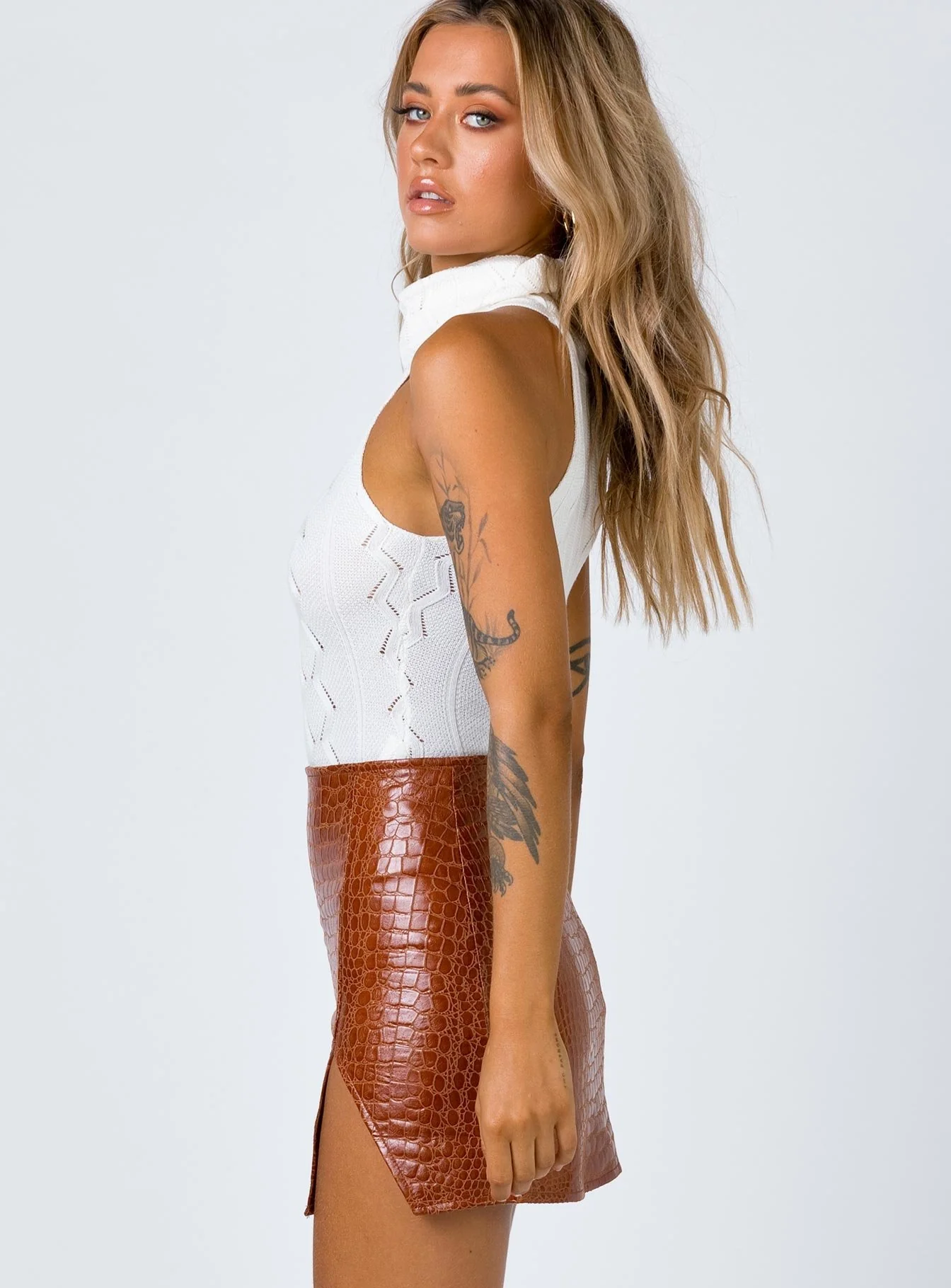 The Wren Mini Skirt Brown Croc