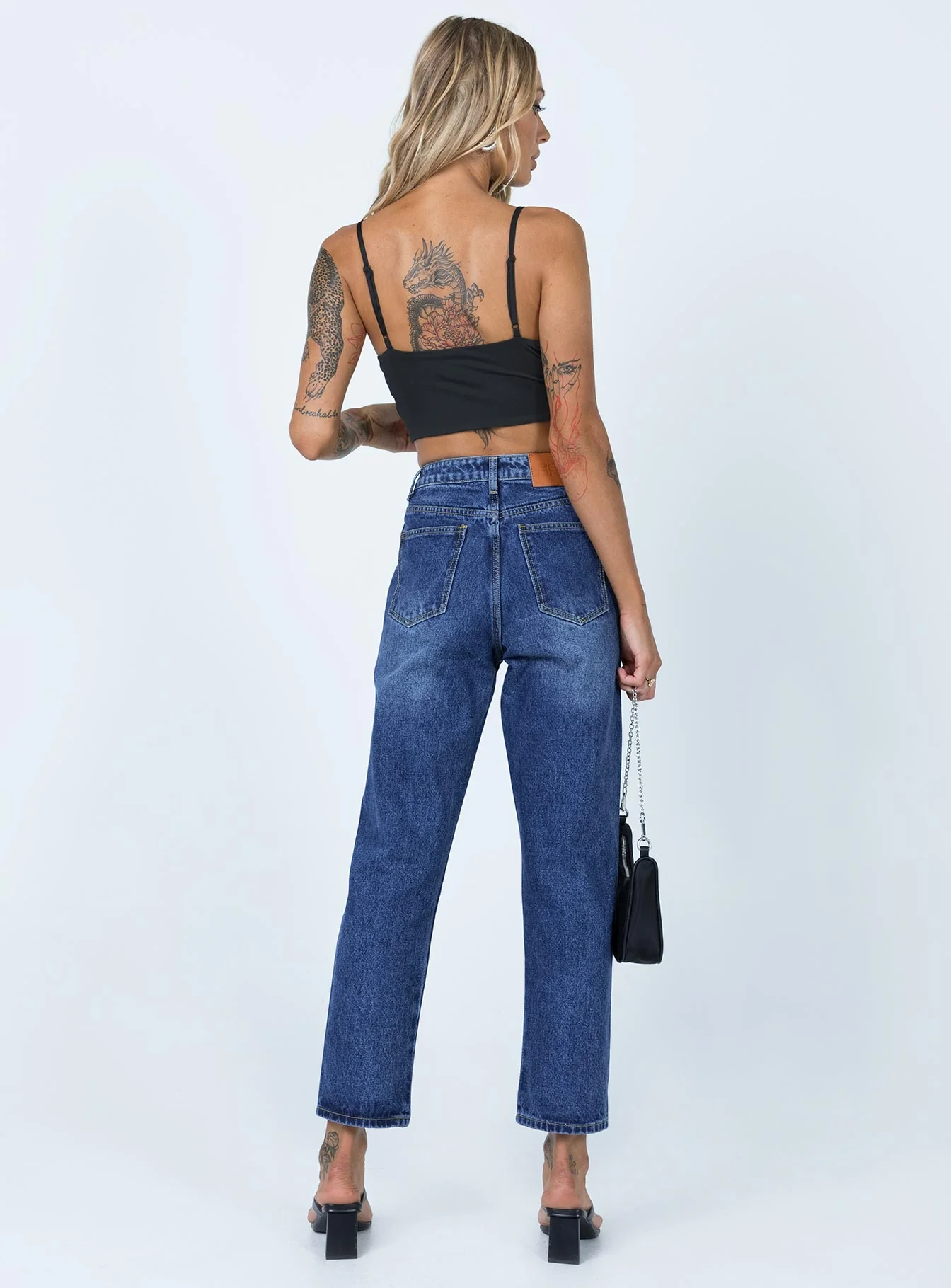 Asymmetric Exposed Button Fly Mid Wash Mom Jeans