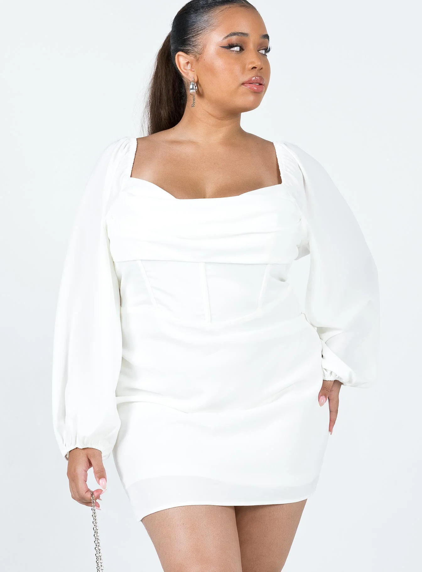 Lillie Long Sleeve Mini Dress White Curve