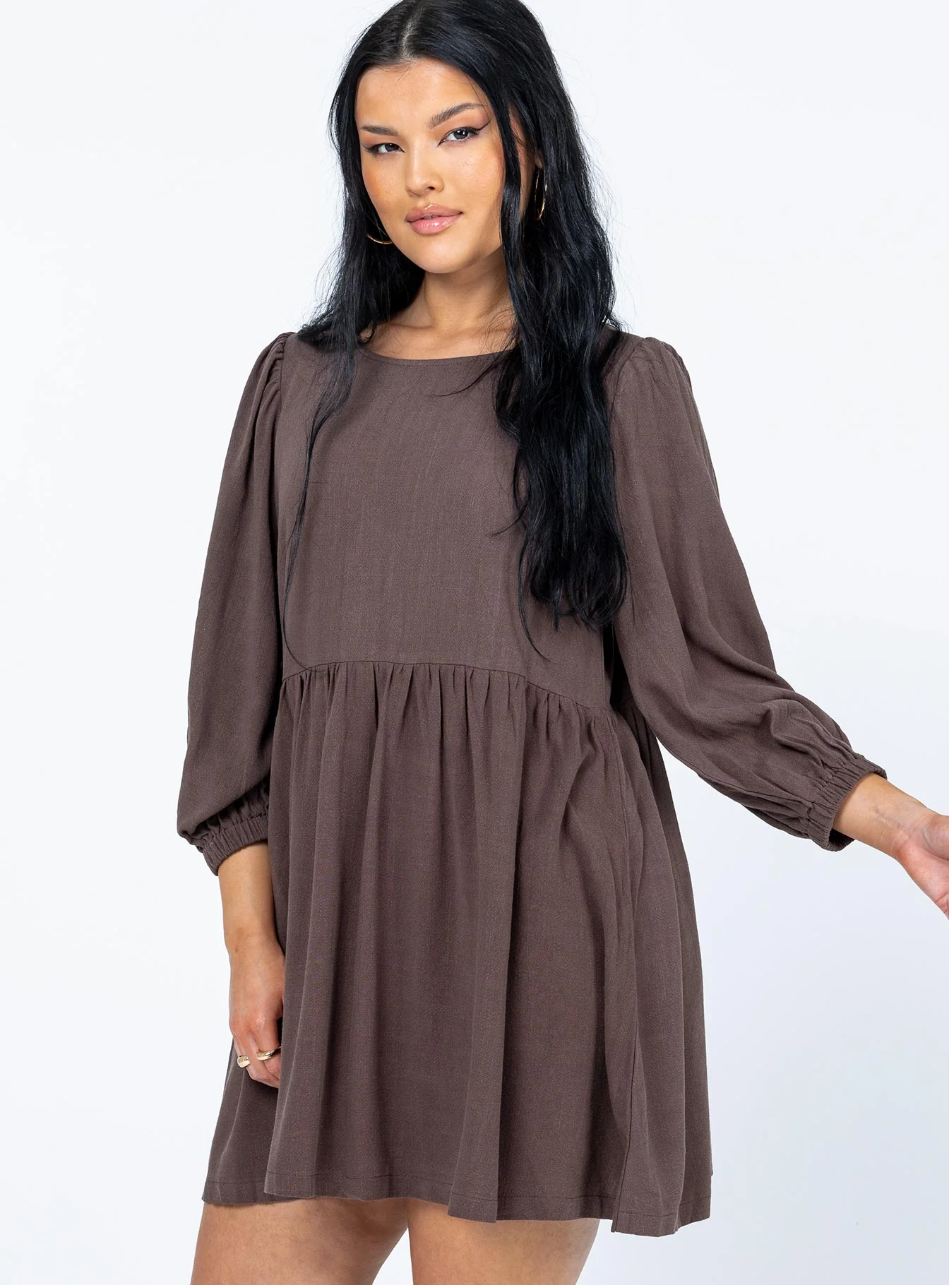 Mabel Long Sleeve Mini Dress Brown