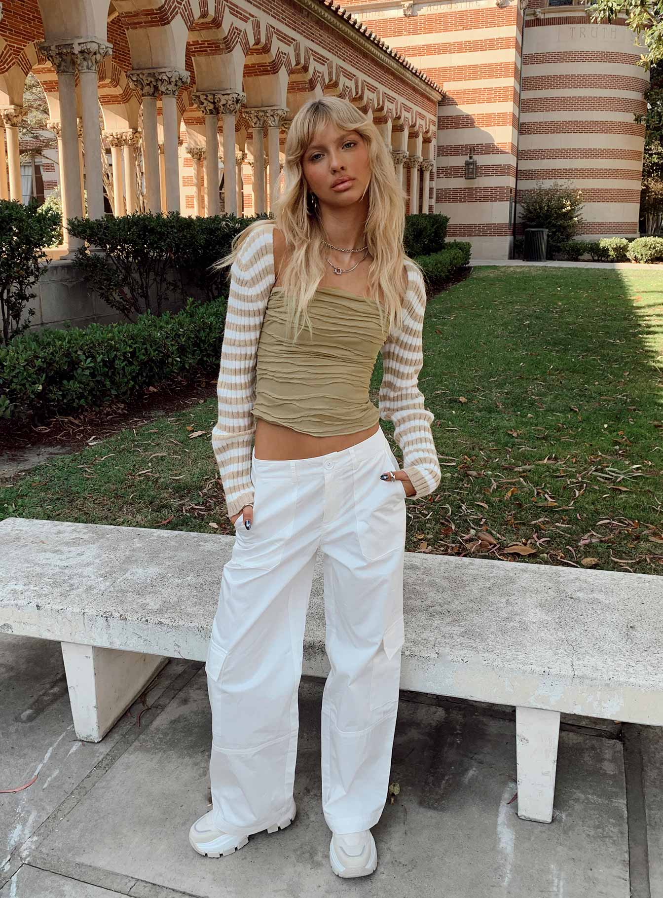 Luna Mid Rise Cargo Pant Off White