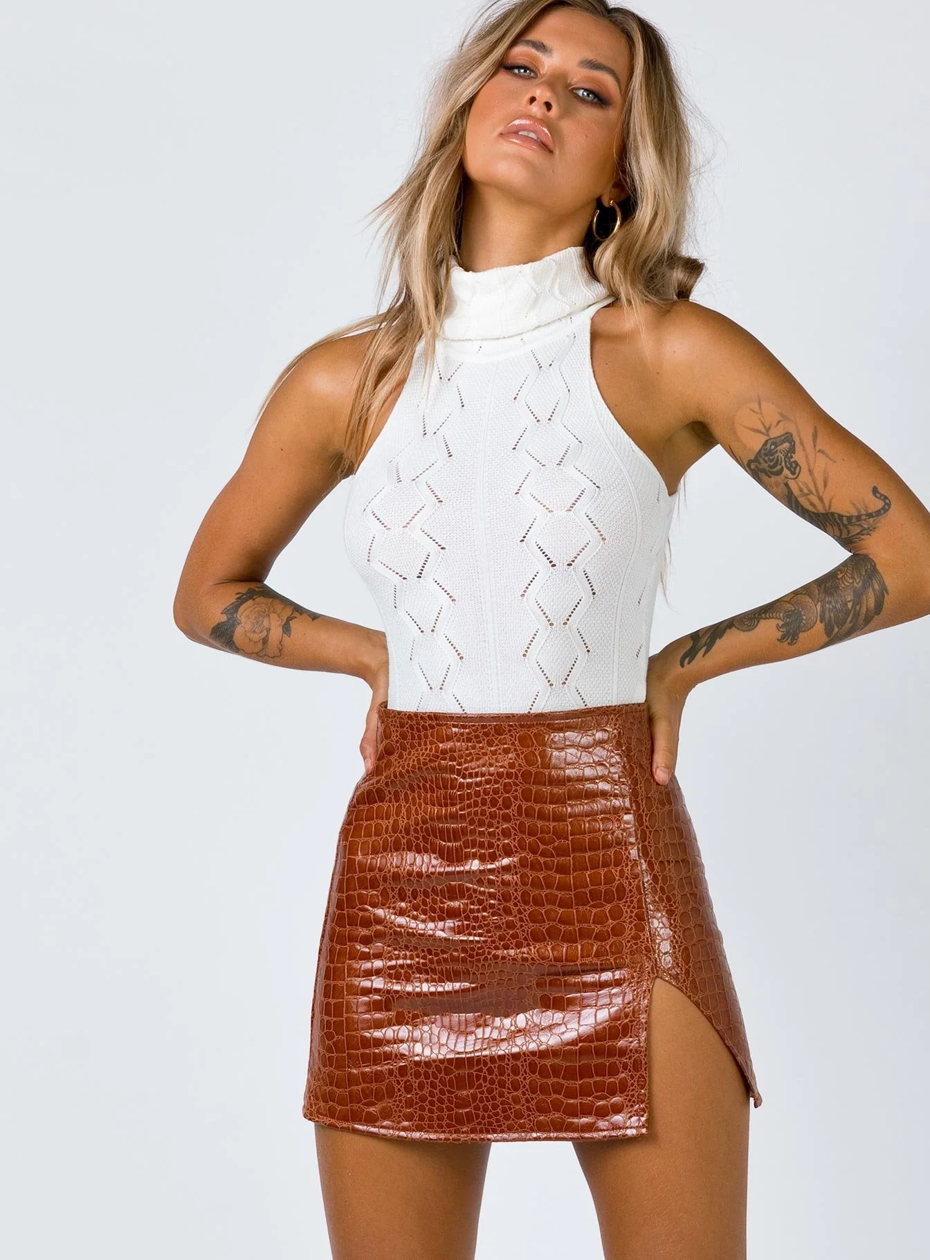 The Wren Mini Skirt Brown Croc