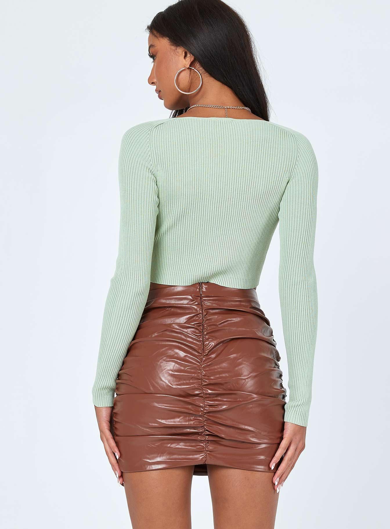 Davis Ruched PU Mini Skirt Brown