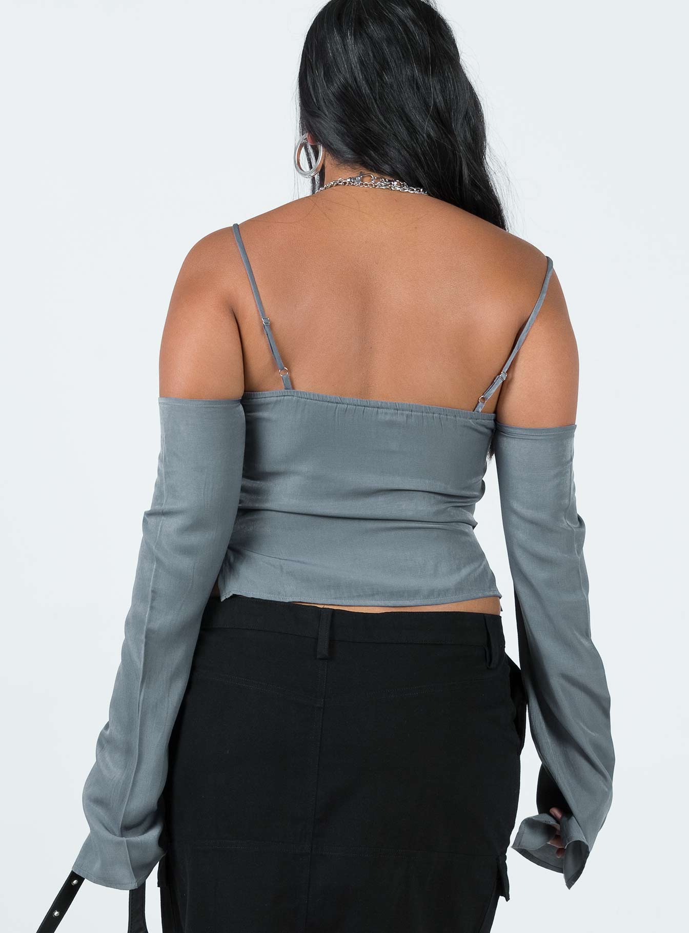 Cupro Cold Shoulder Top Slate