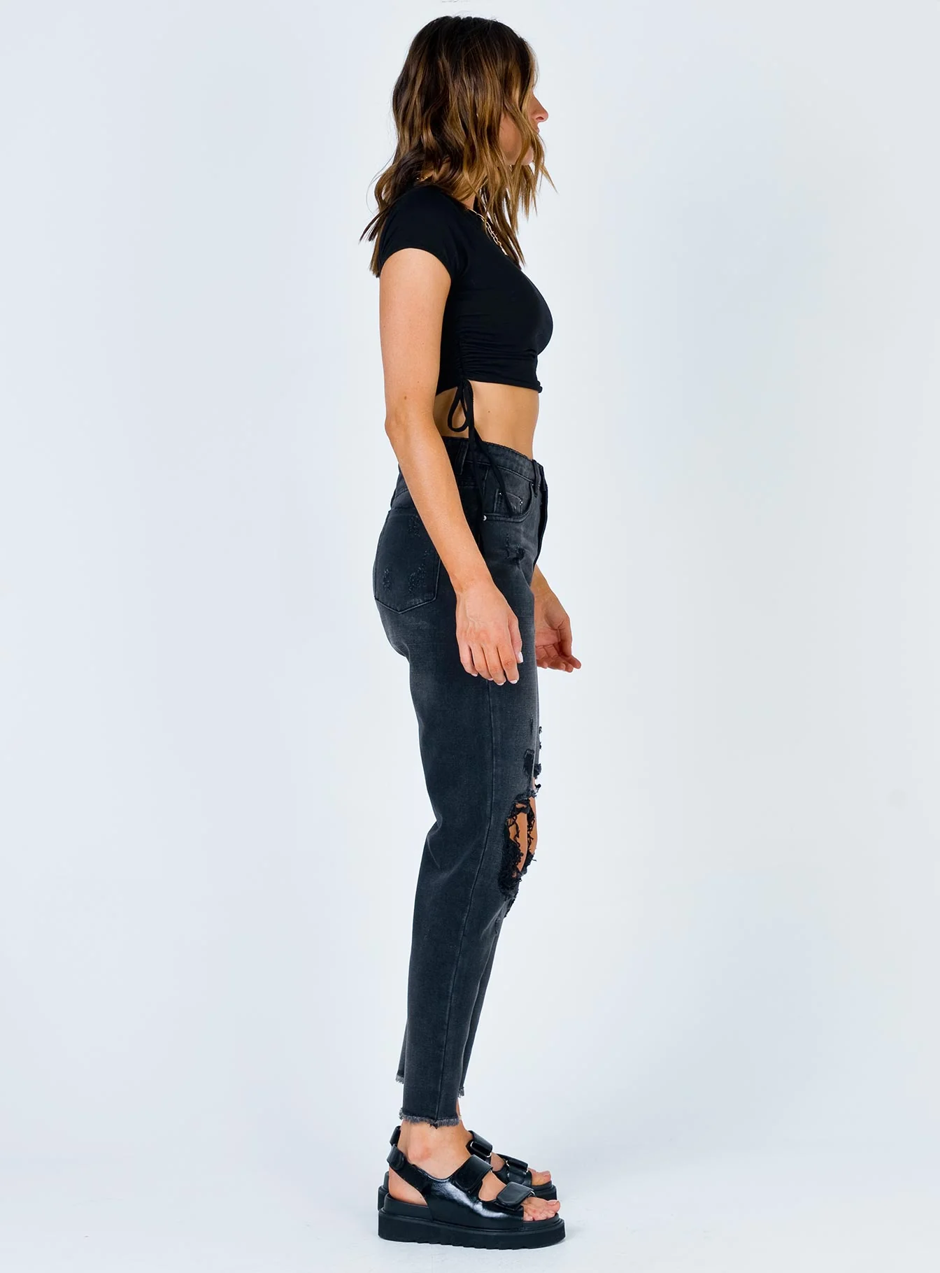 Erissa Knee Rip Jeans Washed Black Denim
