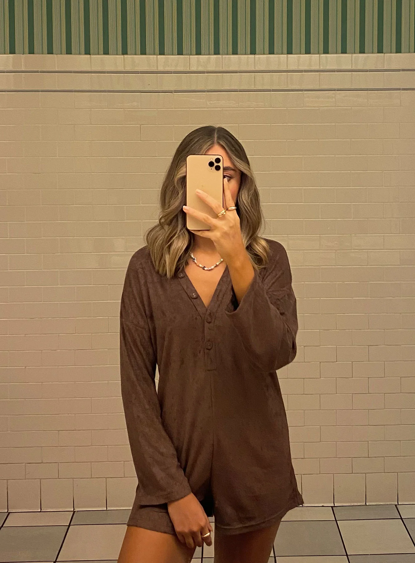 Kegan Long Sleeve Romper Camel