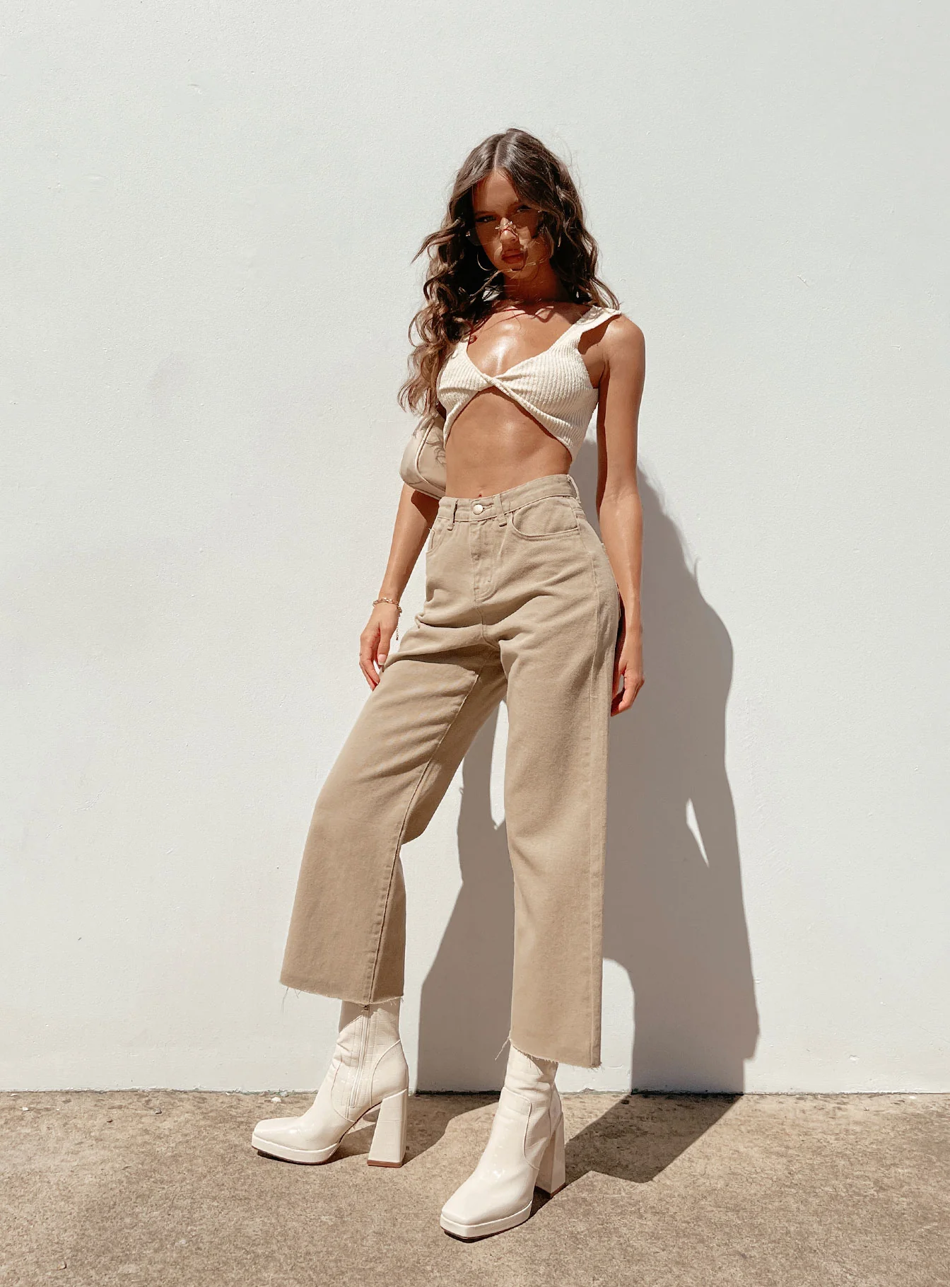 Ruby Cropped Jeans Tan