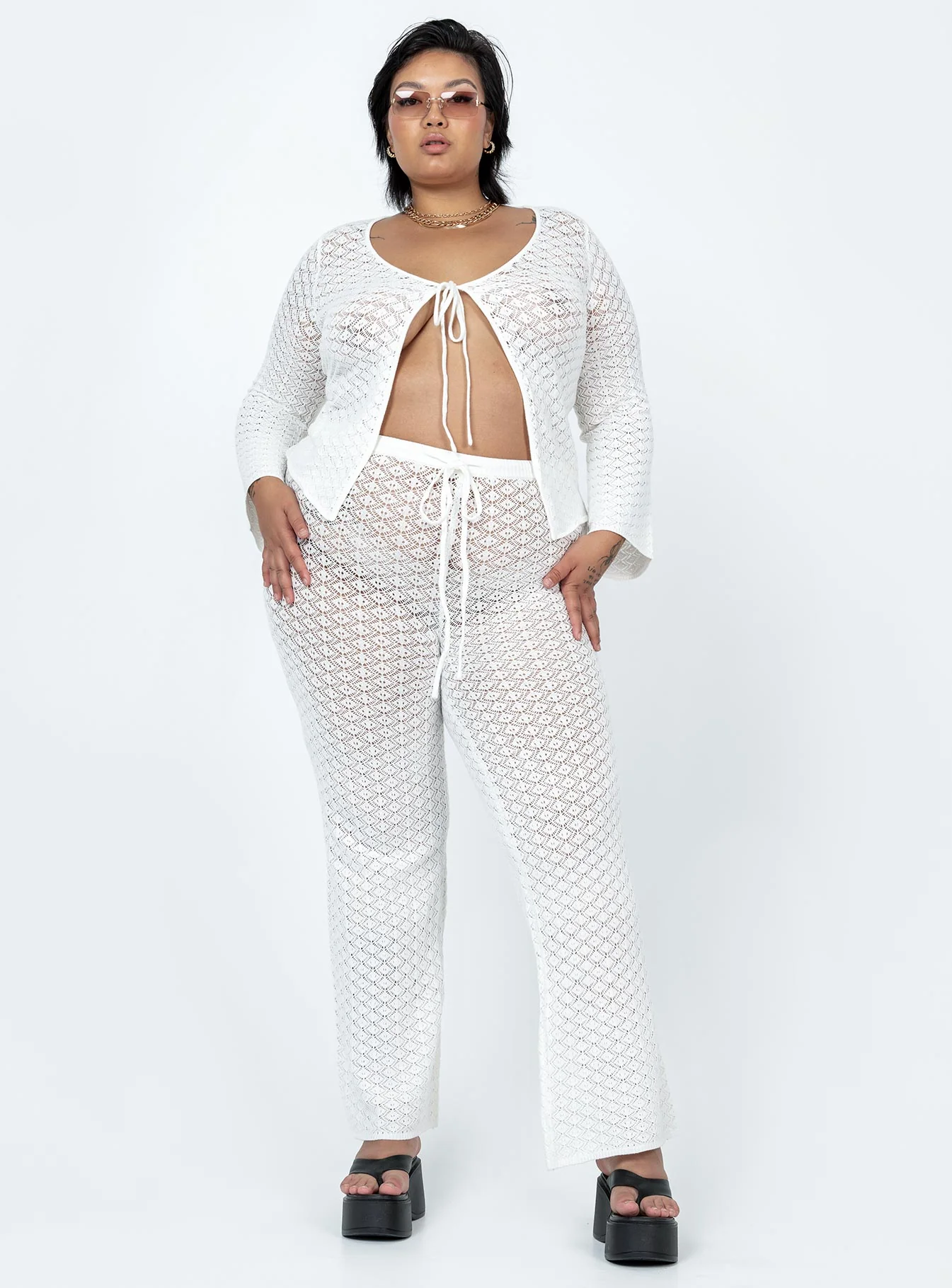 Wild & Free Crochet Pants Curve White
