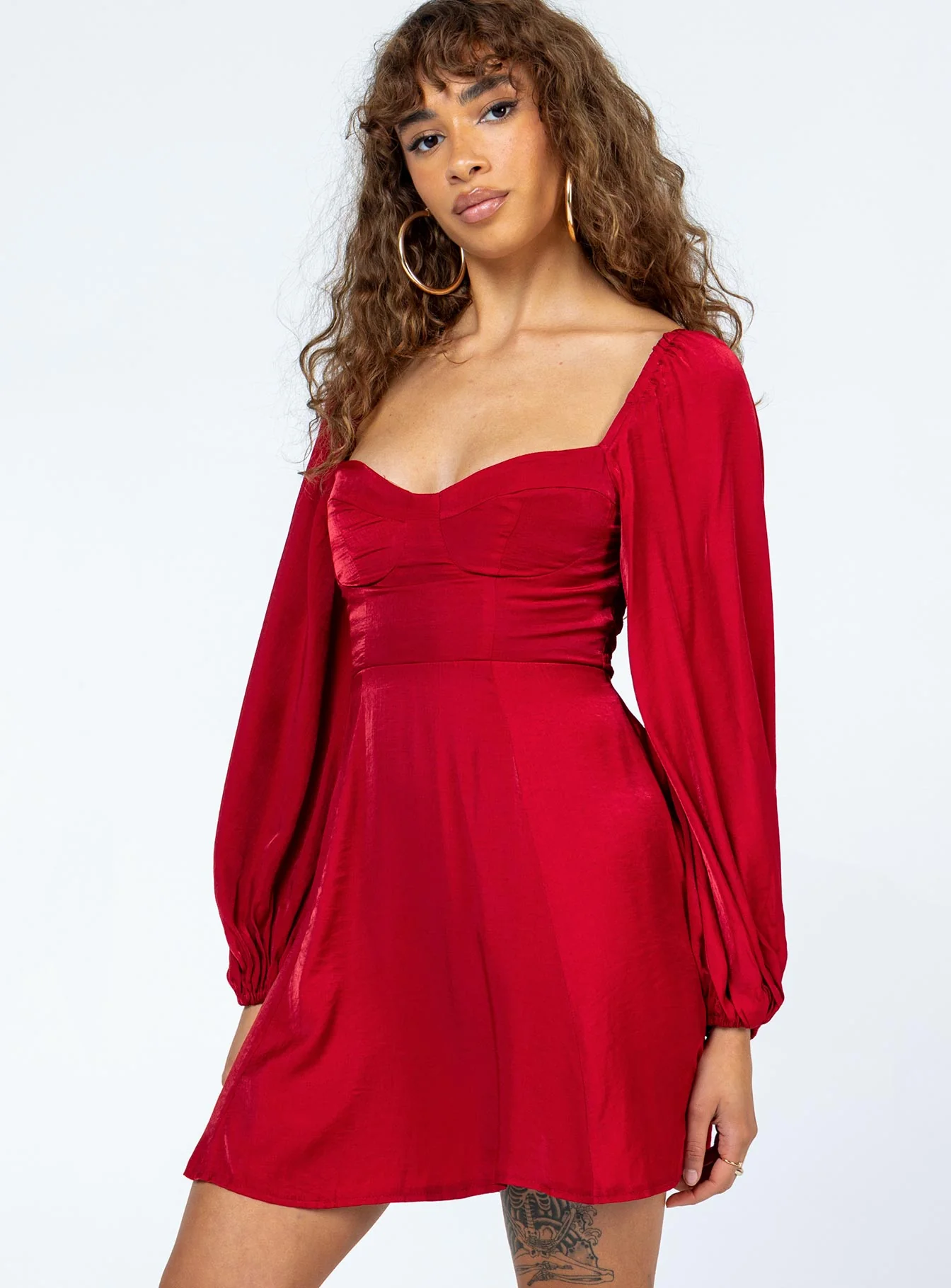 Julie Long Sleeve Mini Dress Red