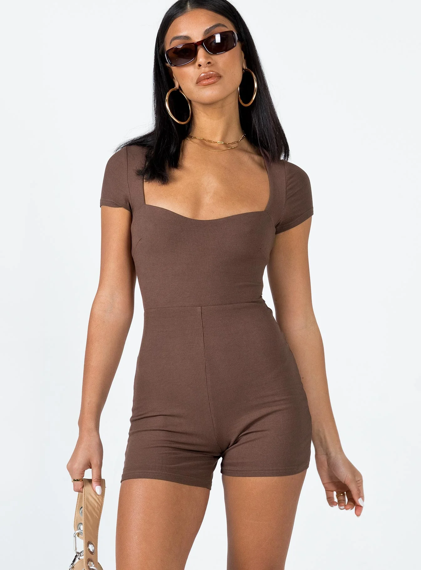 Nolan Short Sleeve Romper Brown