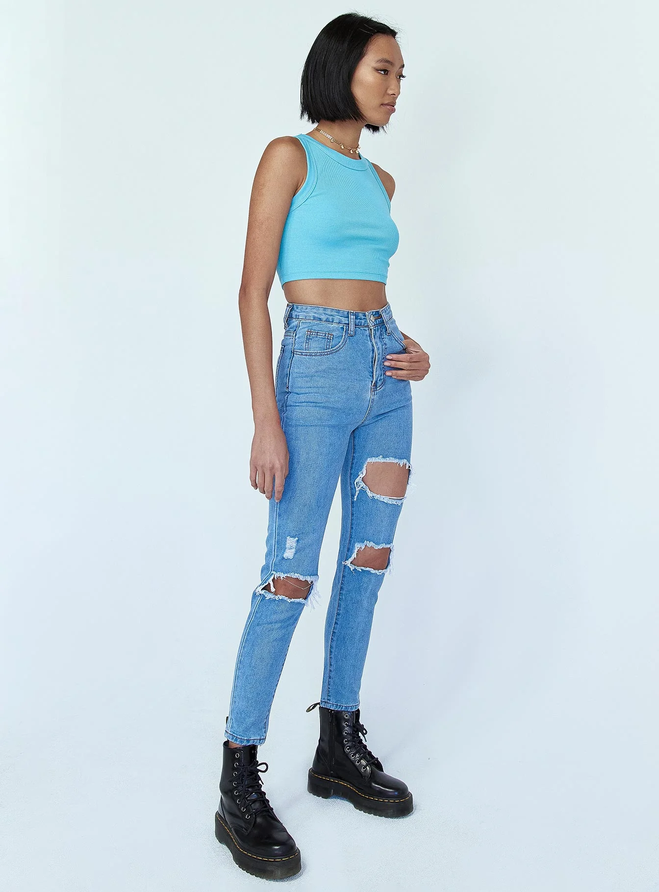 Lilla Distressed Straight Leg Denim Jeans