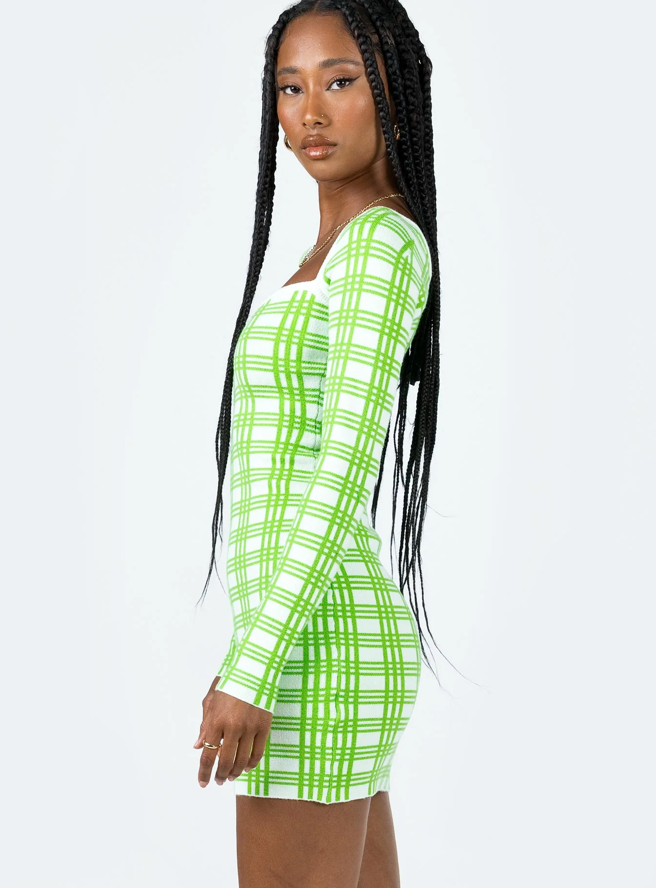 Sybil Long Sleeve Mini Dress Green / White