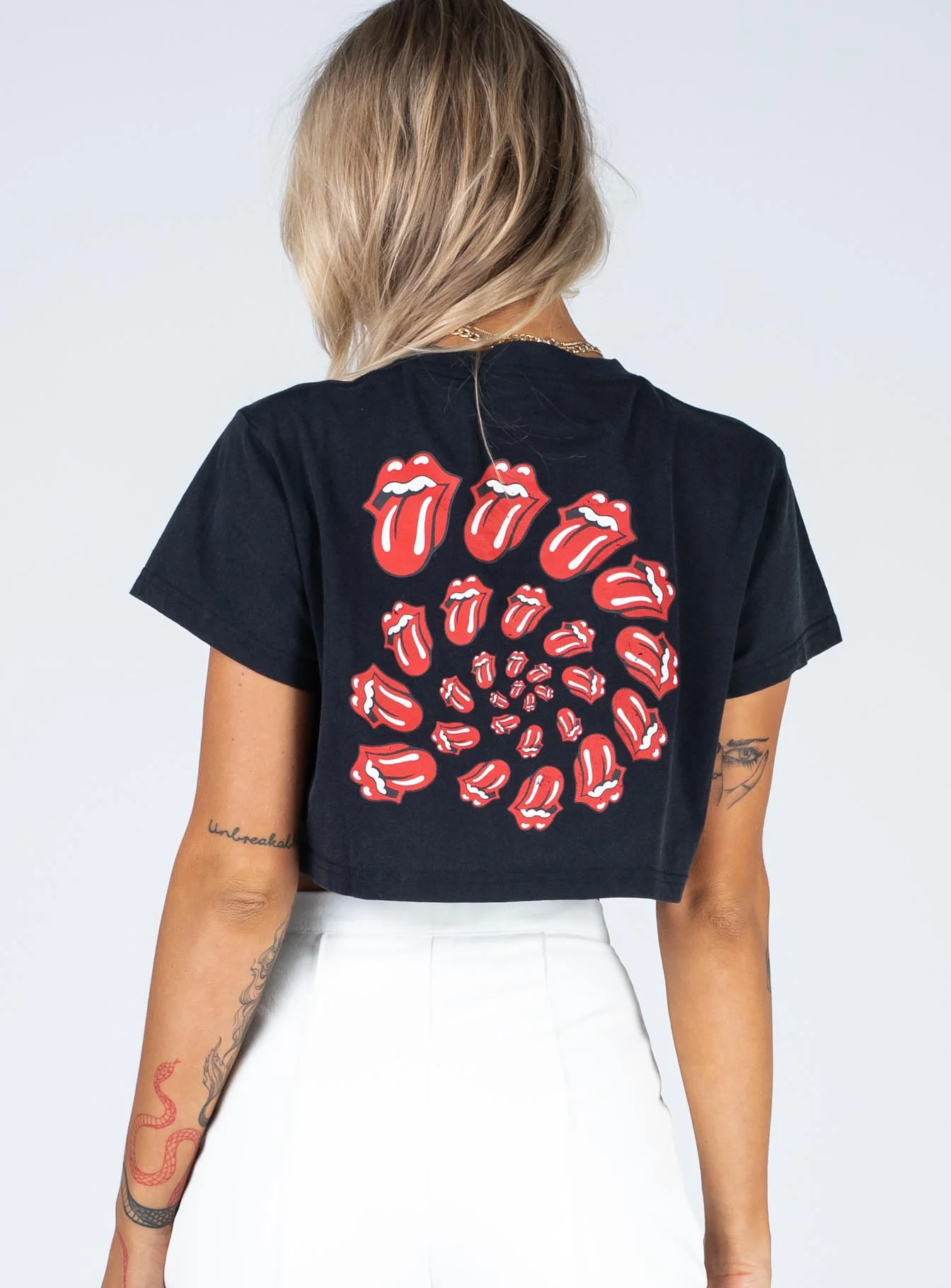 Rolling Stones Many Tongues Crop Tee Black