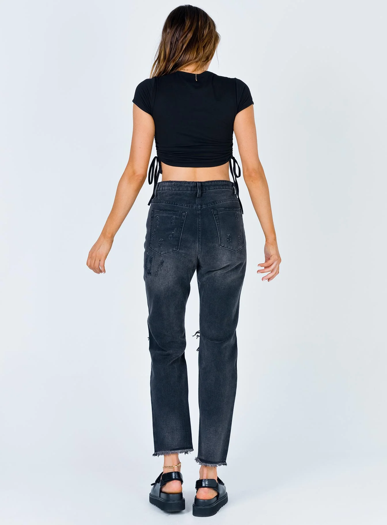 Erissa Knee Rip Jeans Washed Black Denim