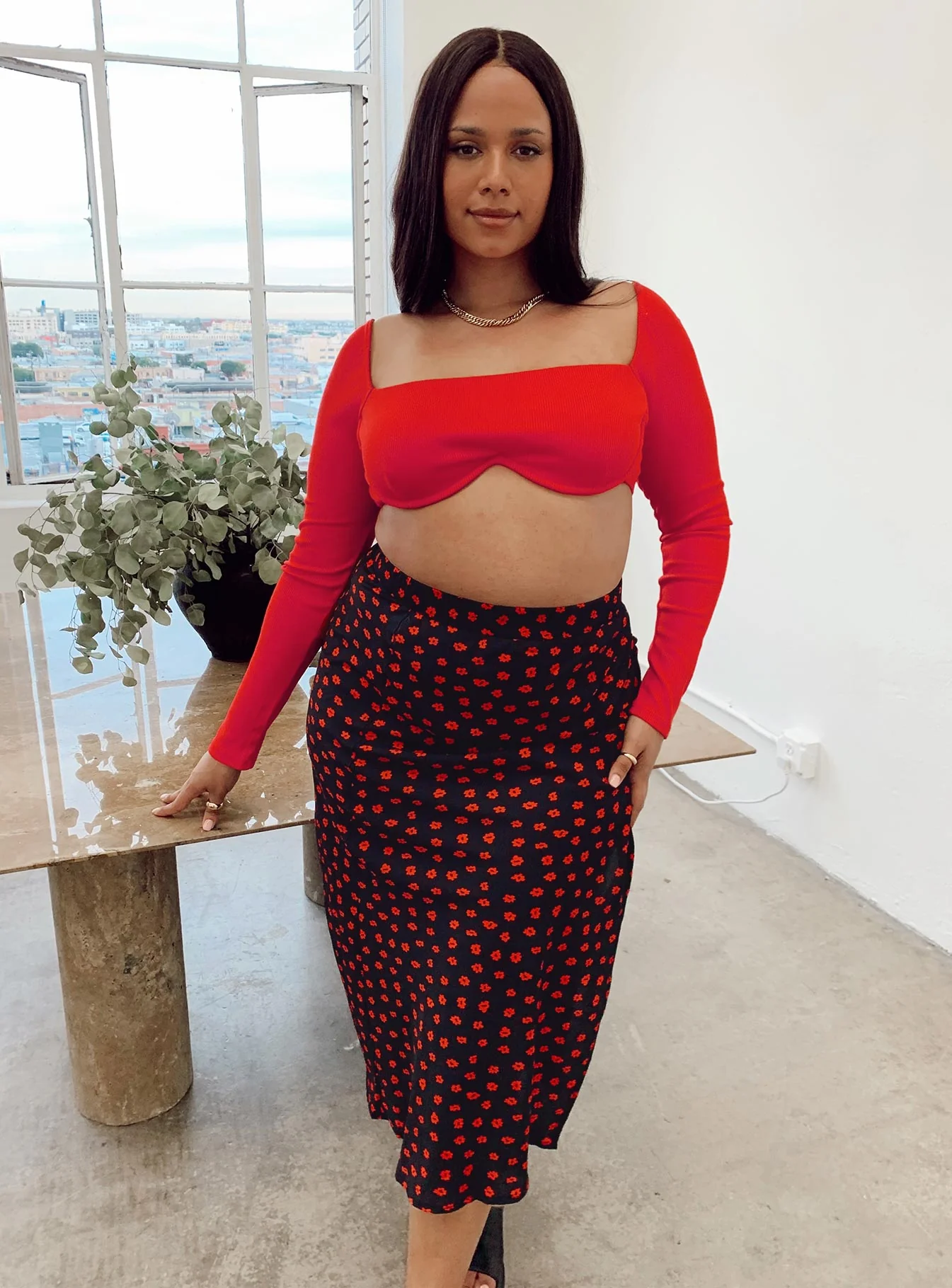 Becca Long Sleeve Crop Top Red Curve