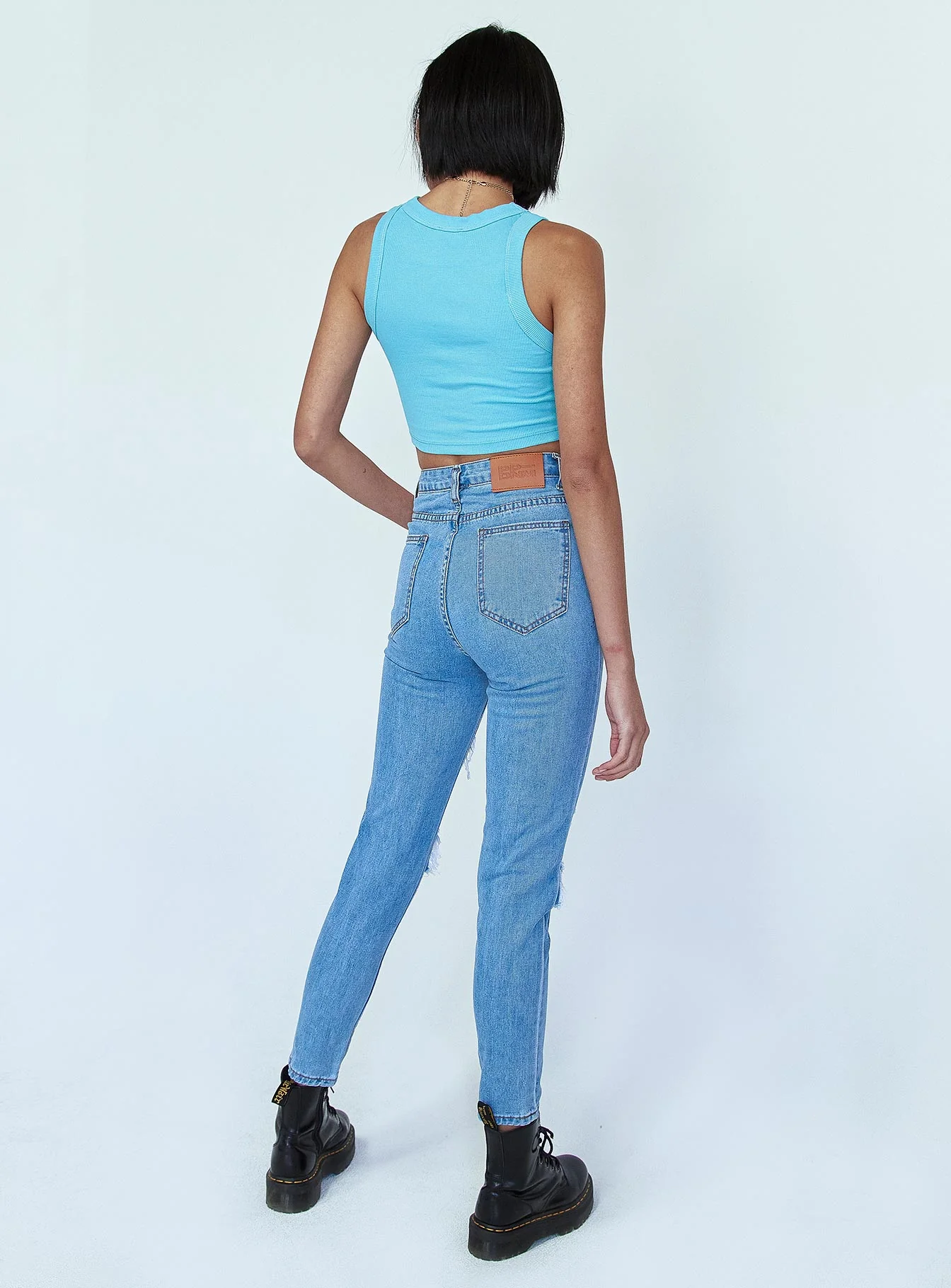 Lilla Distressed Straight Leg Denim Jeans