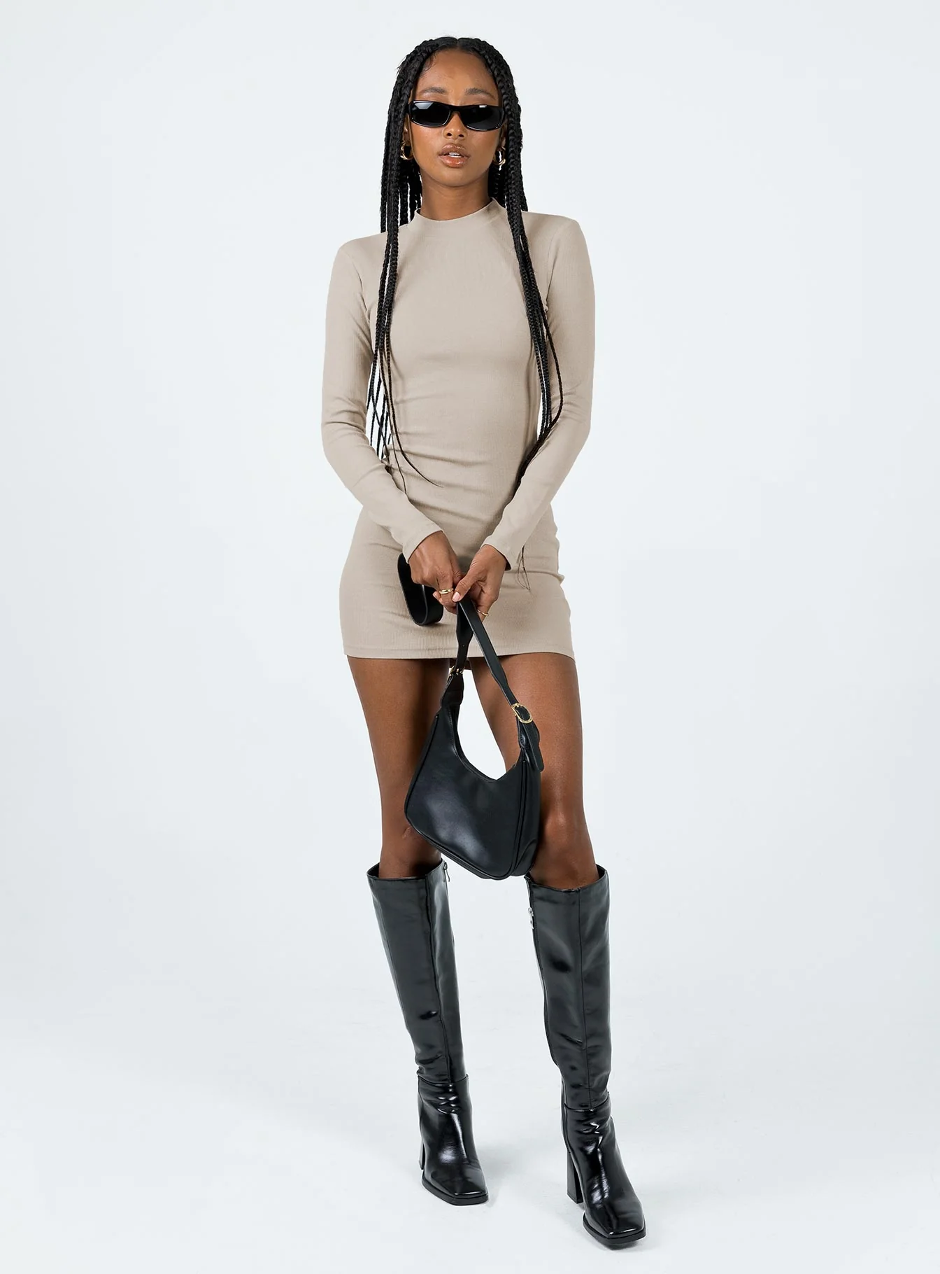 Organic Diani Long Sleeve Mini Dress Beige