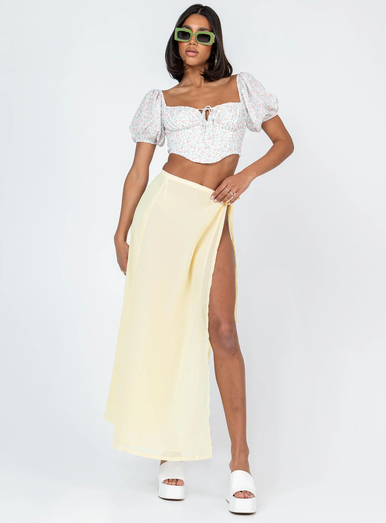 Tie Breaker Maxi Skirt Yellow