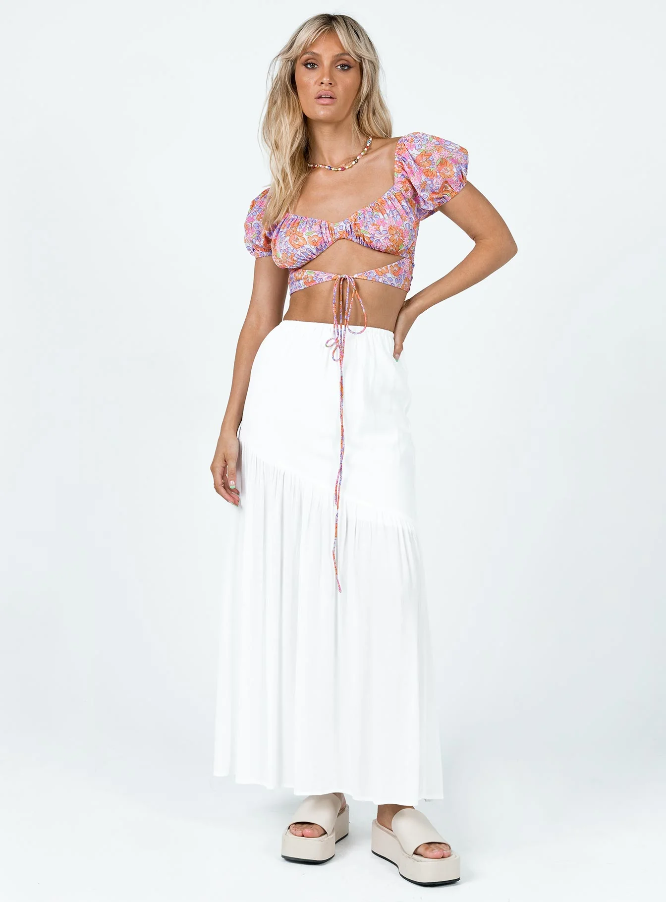 Chels Asymmetric Maxi Skirt White