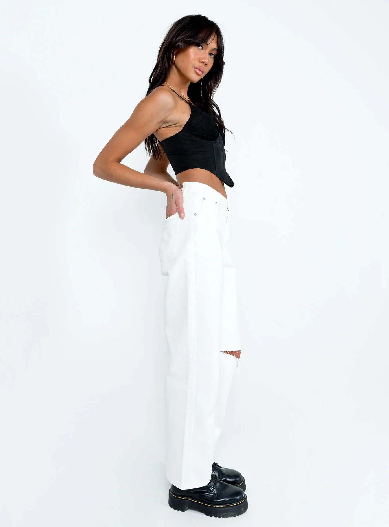 Sevina Wide Leg Denim Jeans White