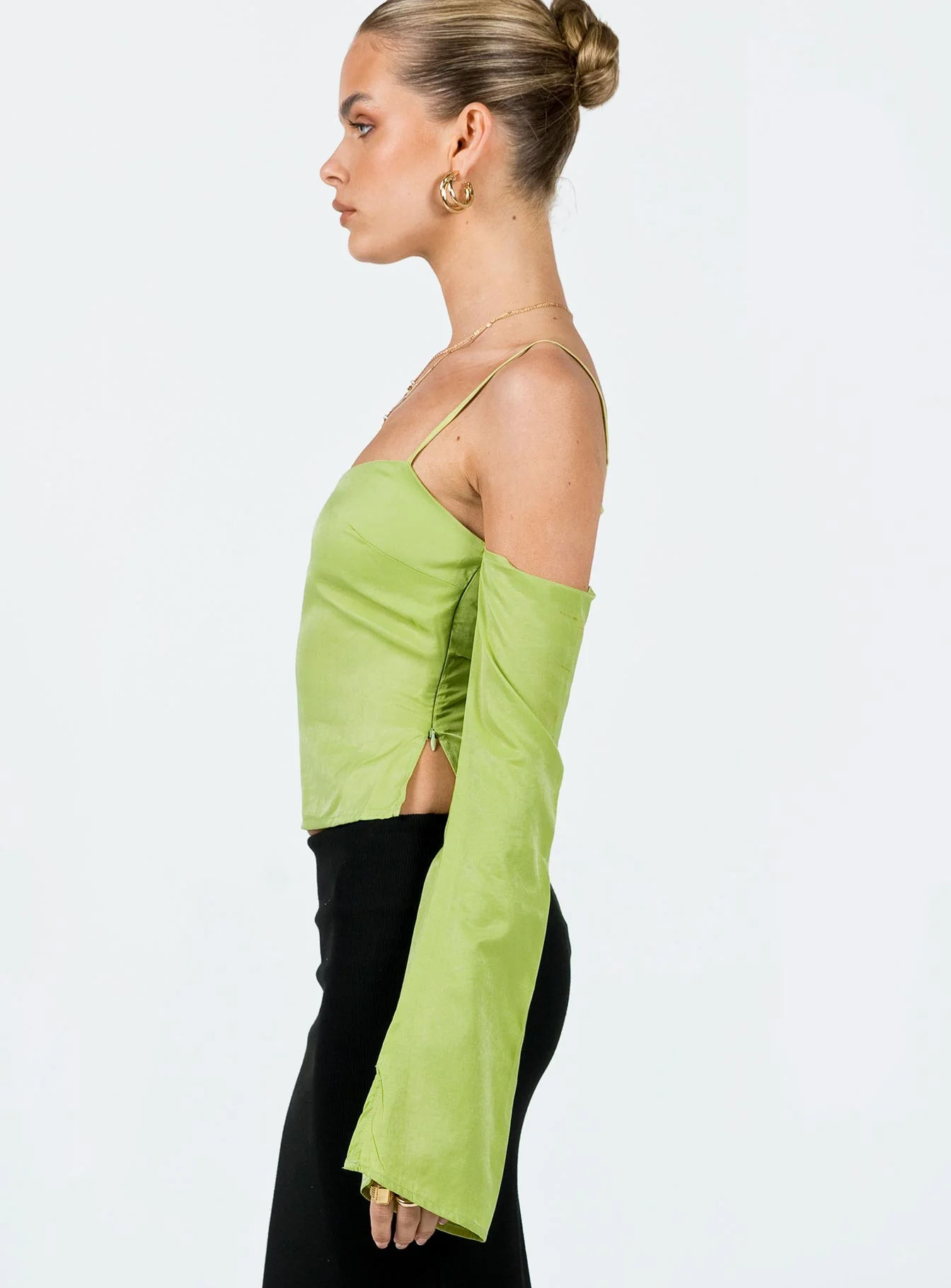 Cupro Cold Shoulder Top Green