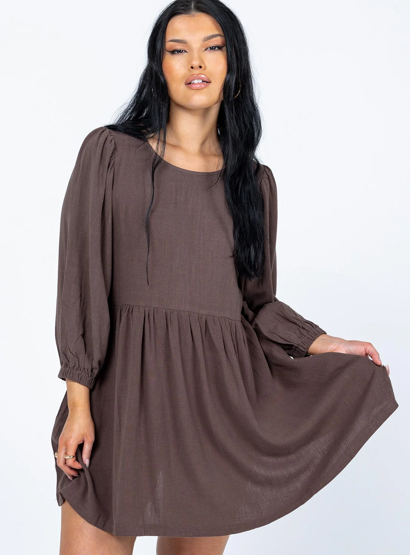 Mabel Long Sleeve Mini Dress Brown
