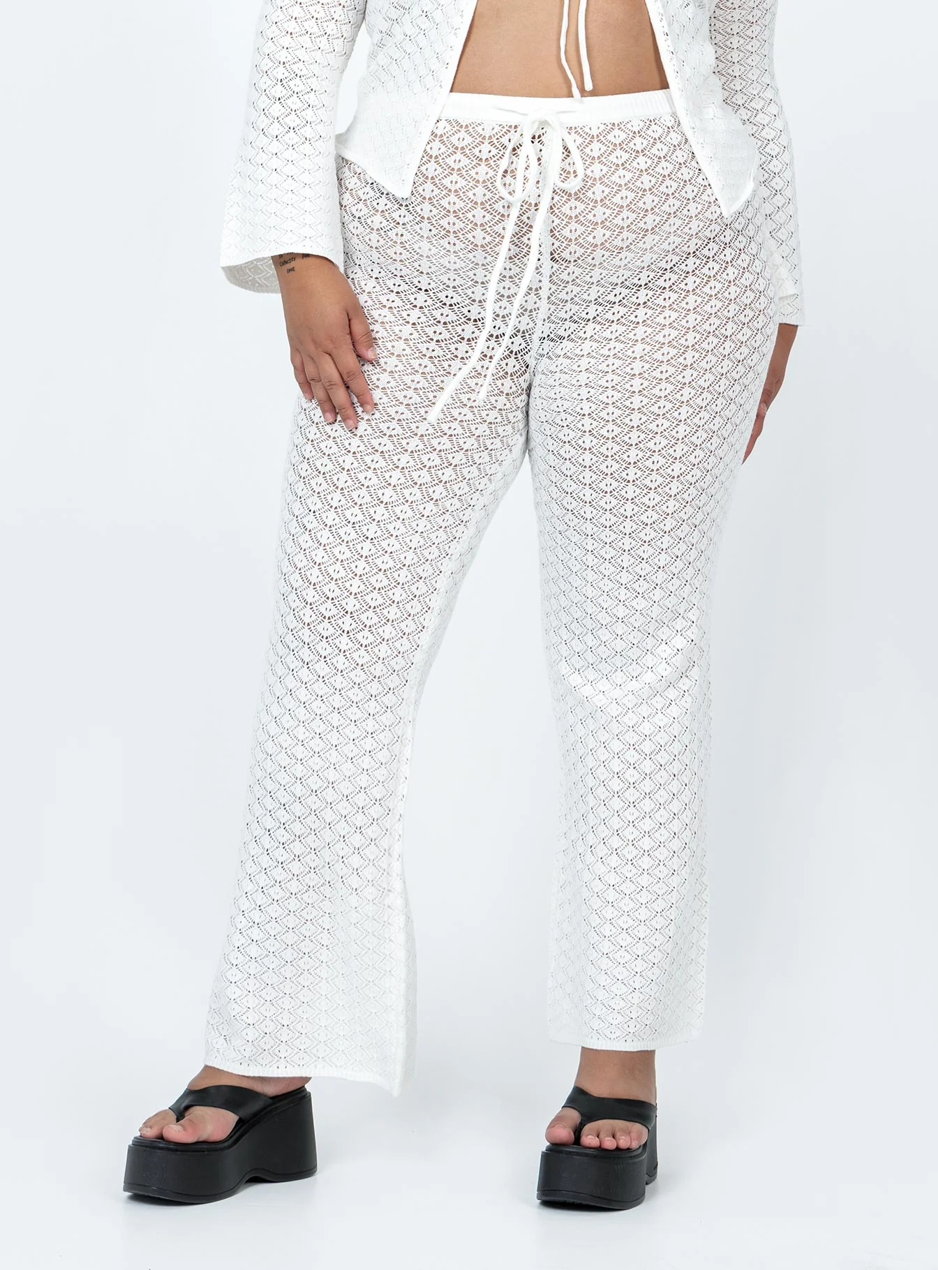 Wild & Free Crochet Pants Curve White