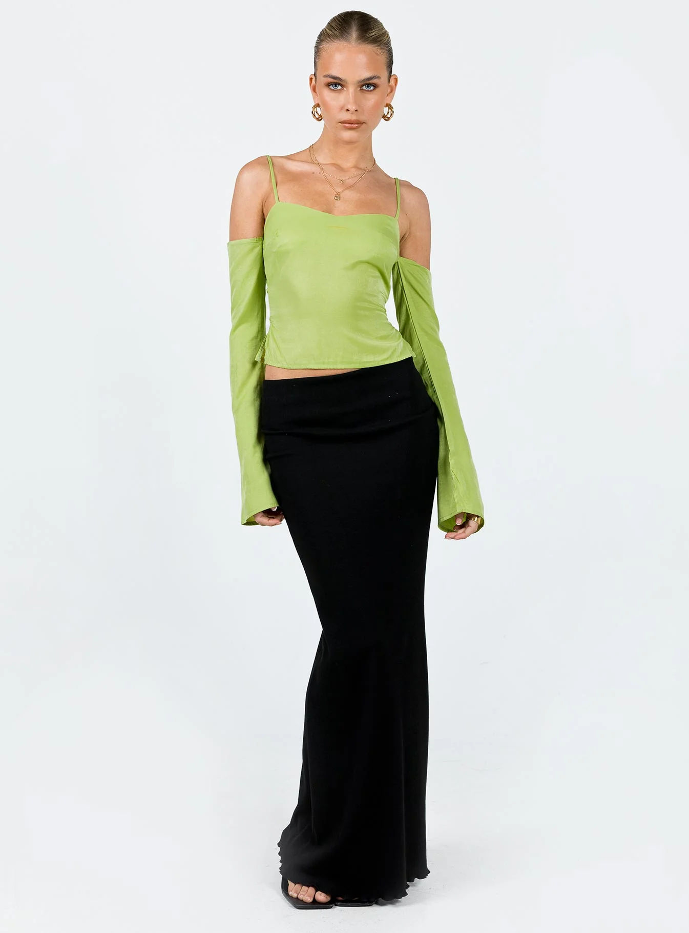 Cupro Cold Shoulder Top Green