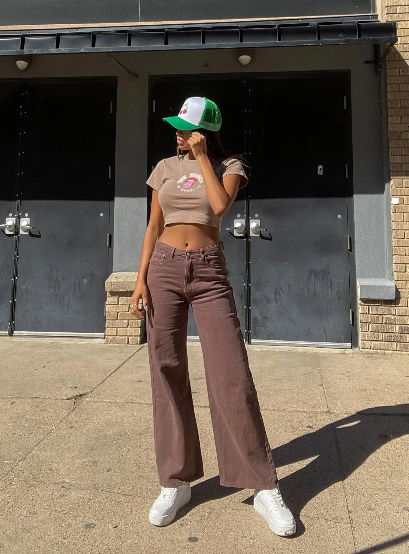 The Rolling Stones Live In Concert Cropped Tee Brown