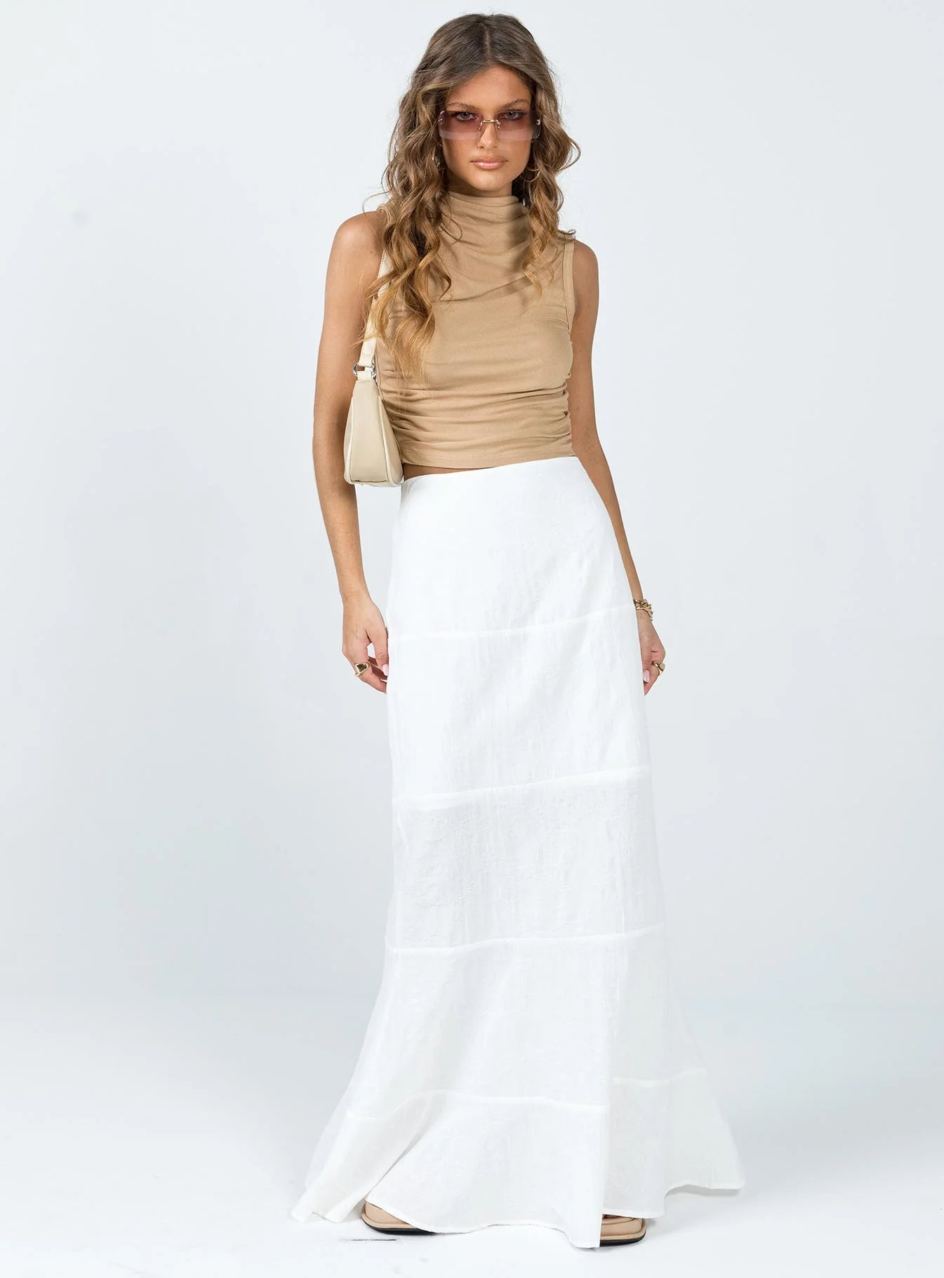 Raven Mid Rise Maxi Skirt White
