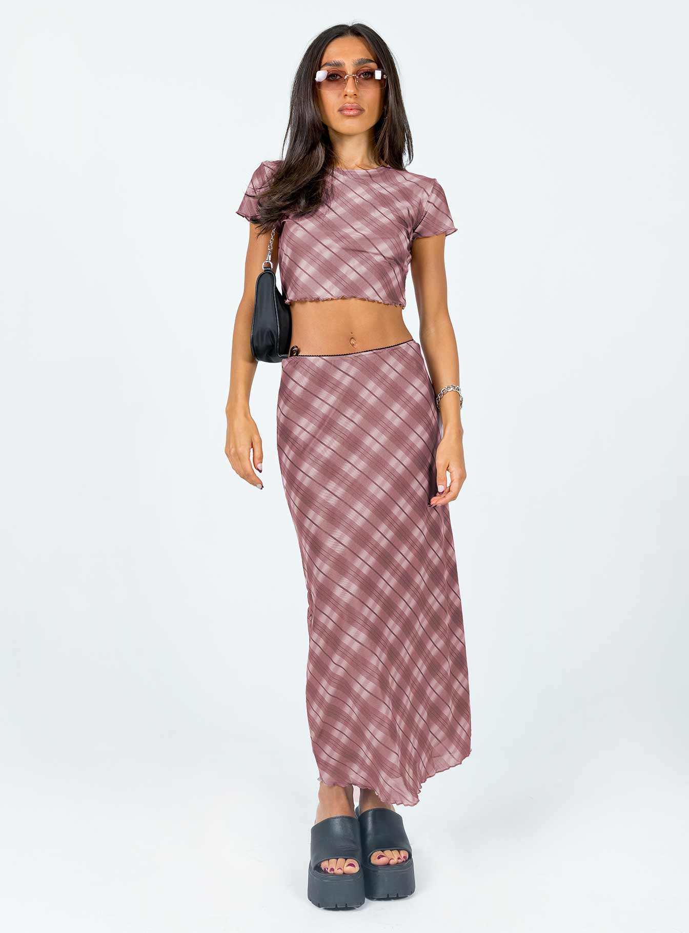 Motel Tiney Top Pink Blurred Check