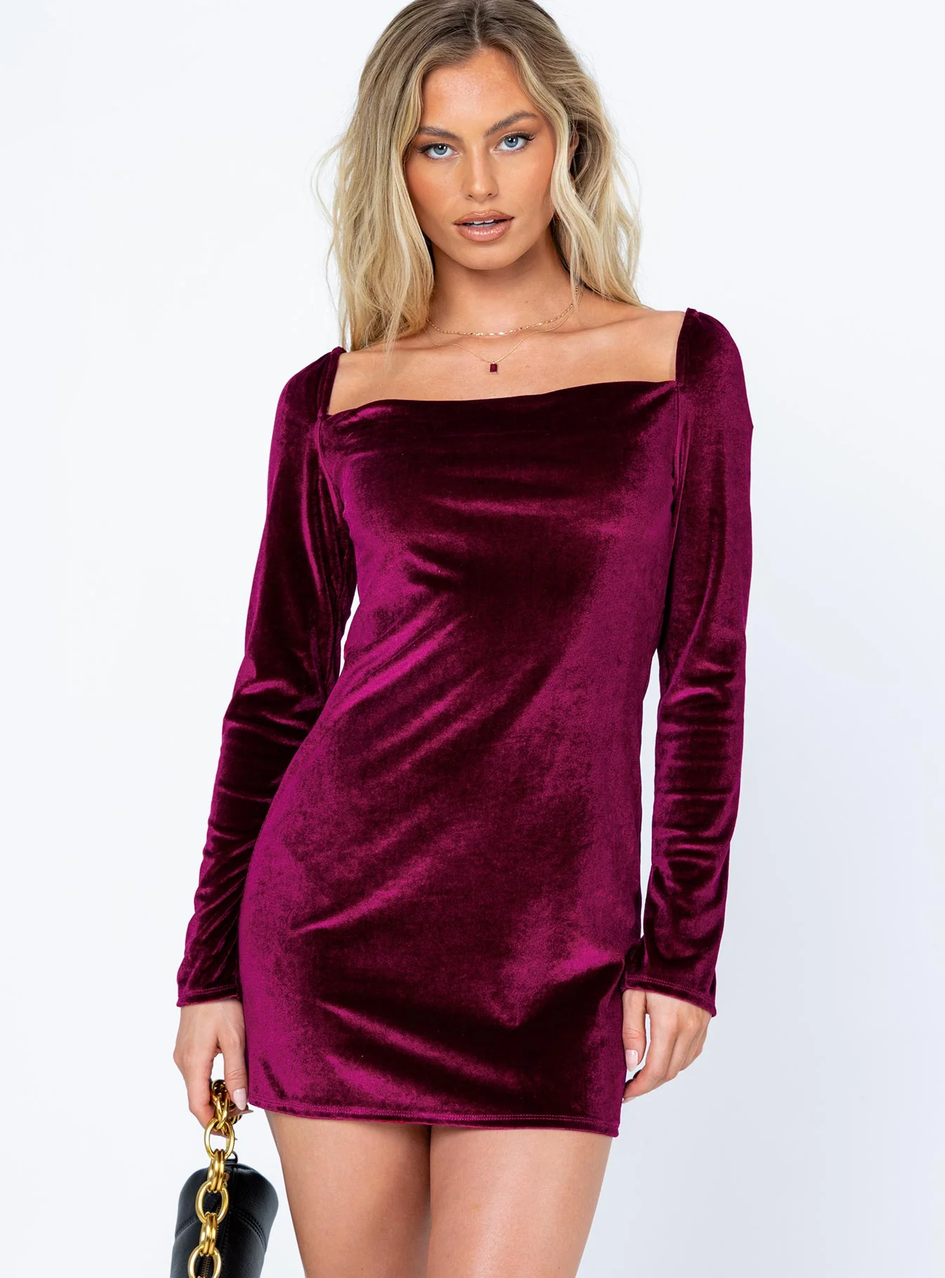 Star Power Velvet Mini Dress Burgundy