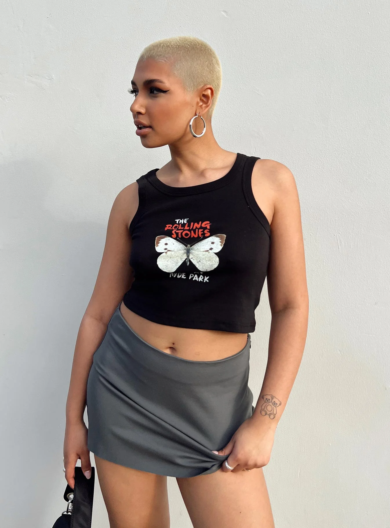 The Rolling Stones Butterly Cropped Tank Black