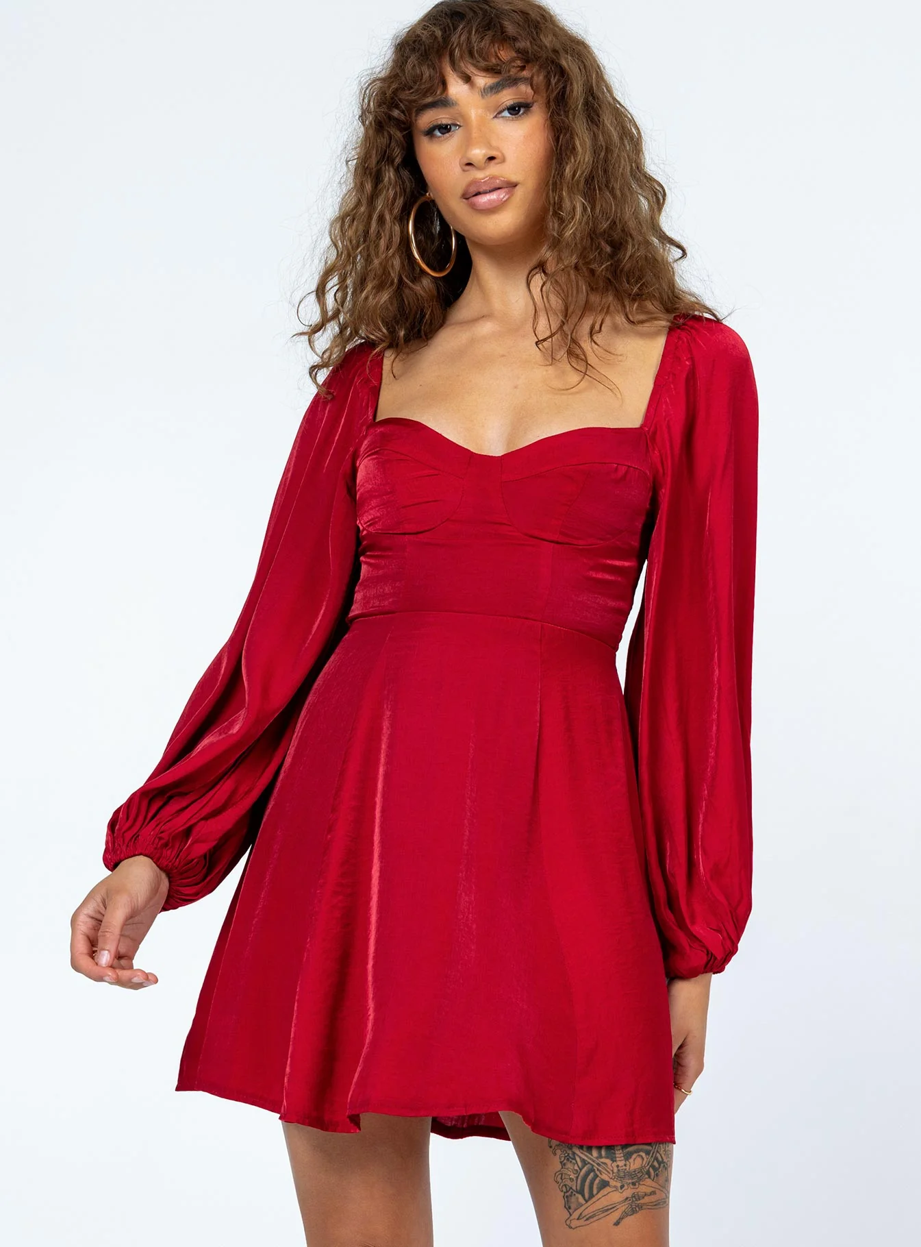 Julie Long Sleeve Mini Dress Red