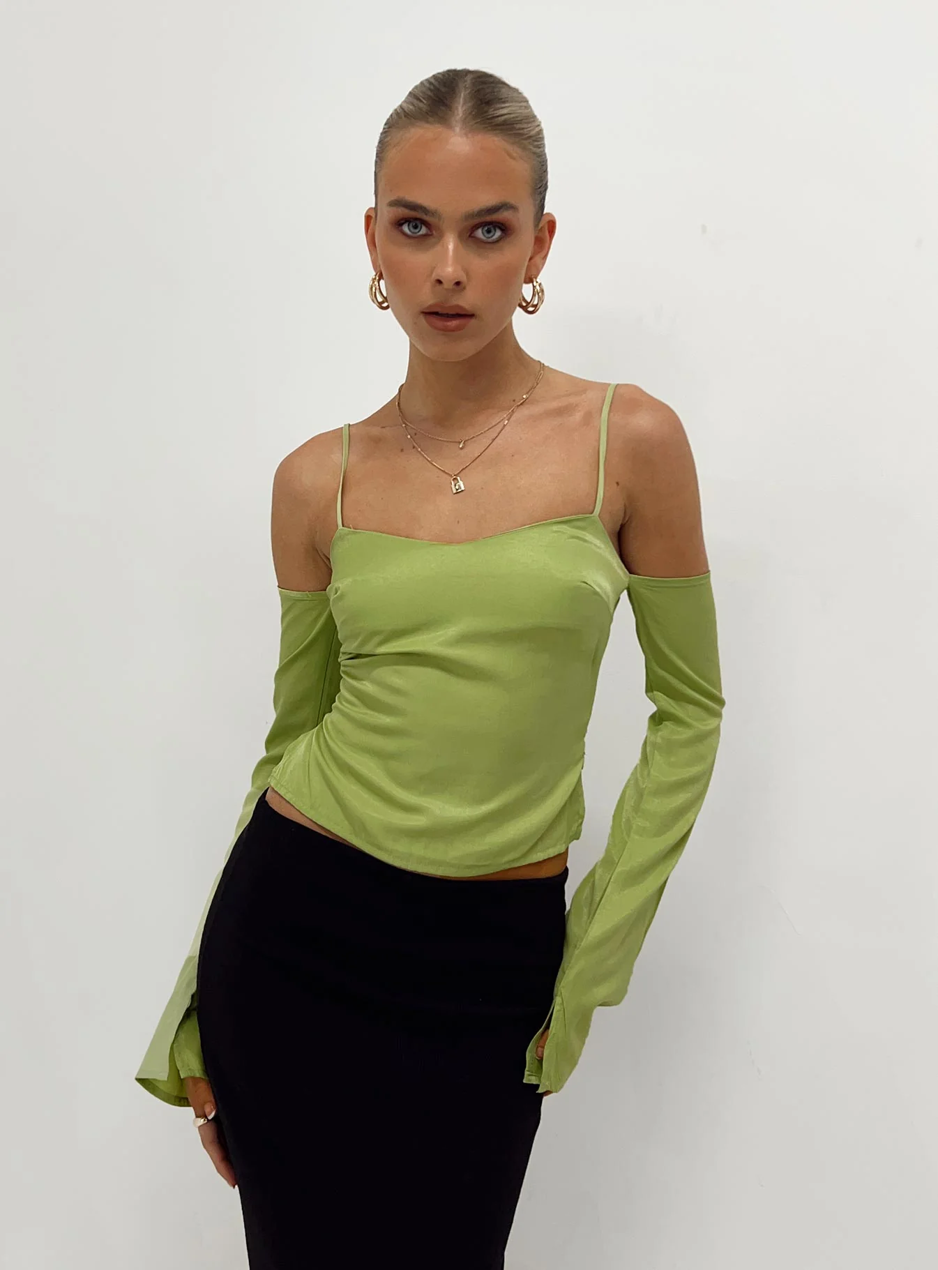 Cupro Cold Shoulder Top Green