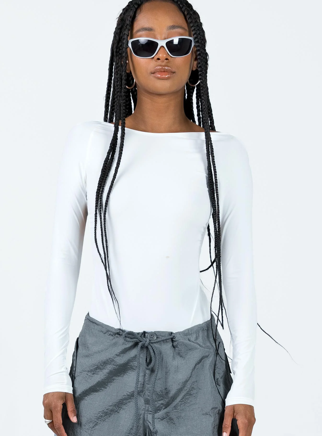 Gatewood Eco Nylon Long Sleeve Bodysuit White