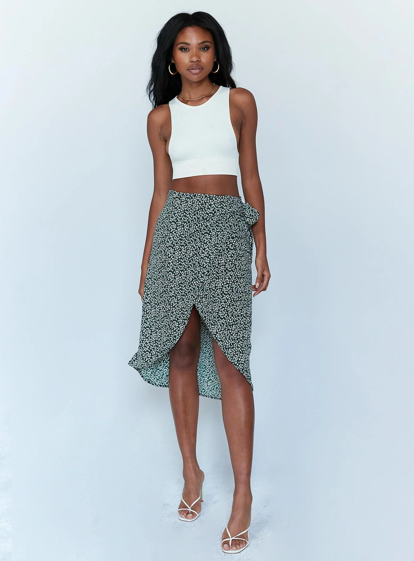 Hazey Floral Wrap Skirt Green