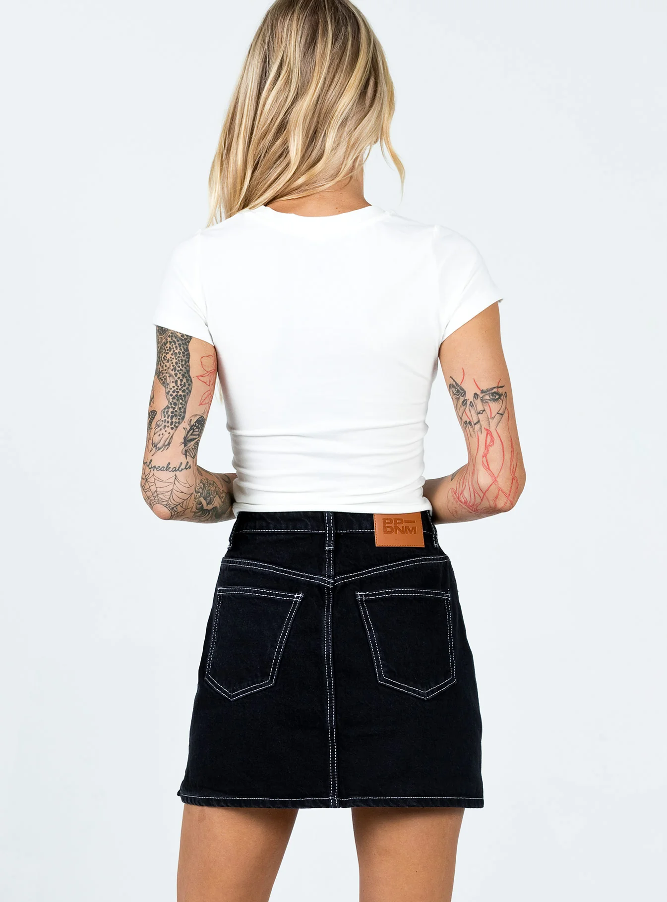 Aswan Constrast Stitch Mini Skirt Black