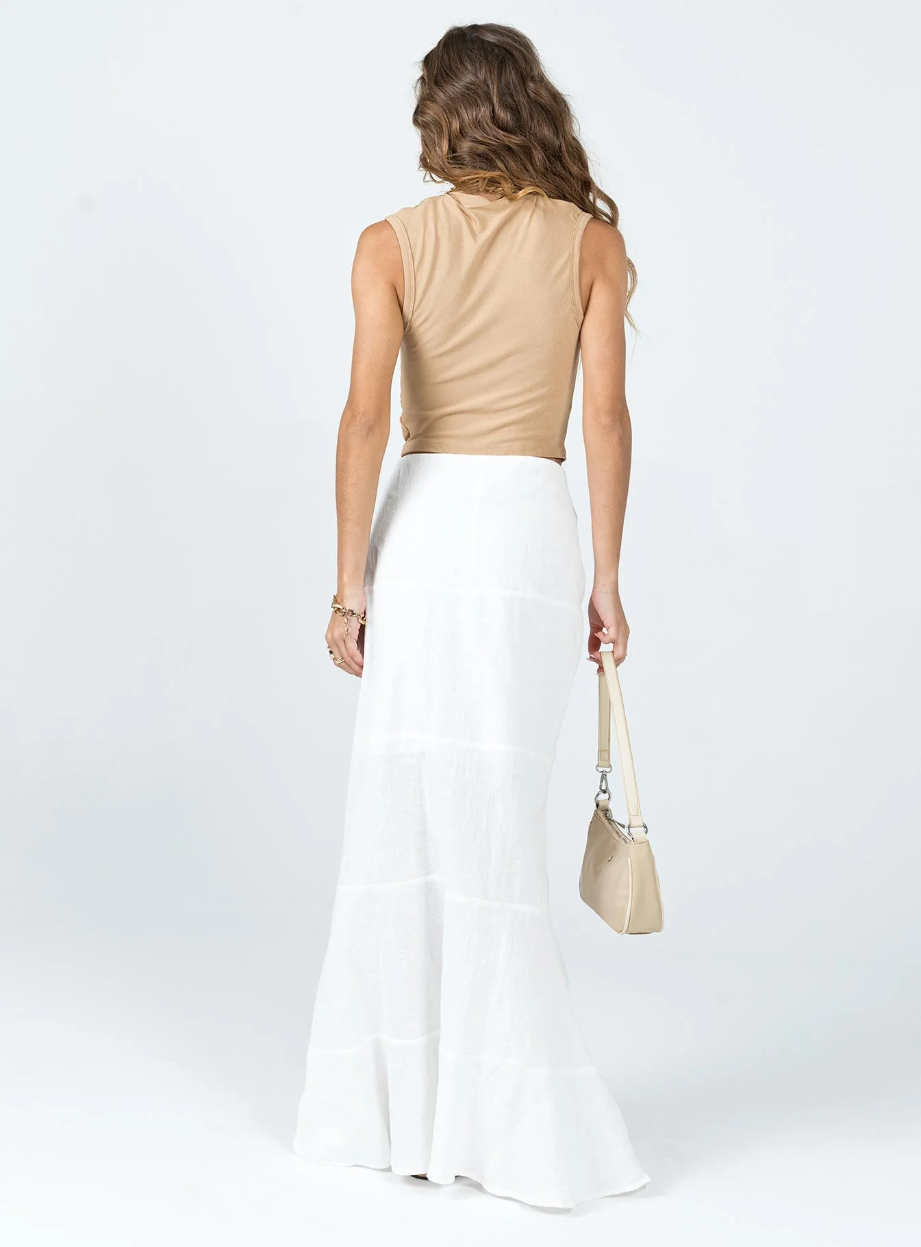 Raven Mid Rise Maxi Skirt White