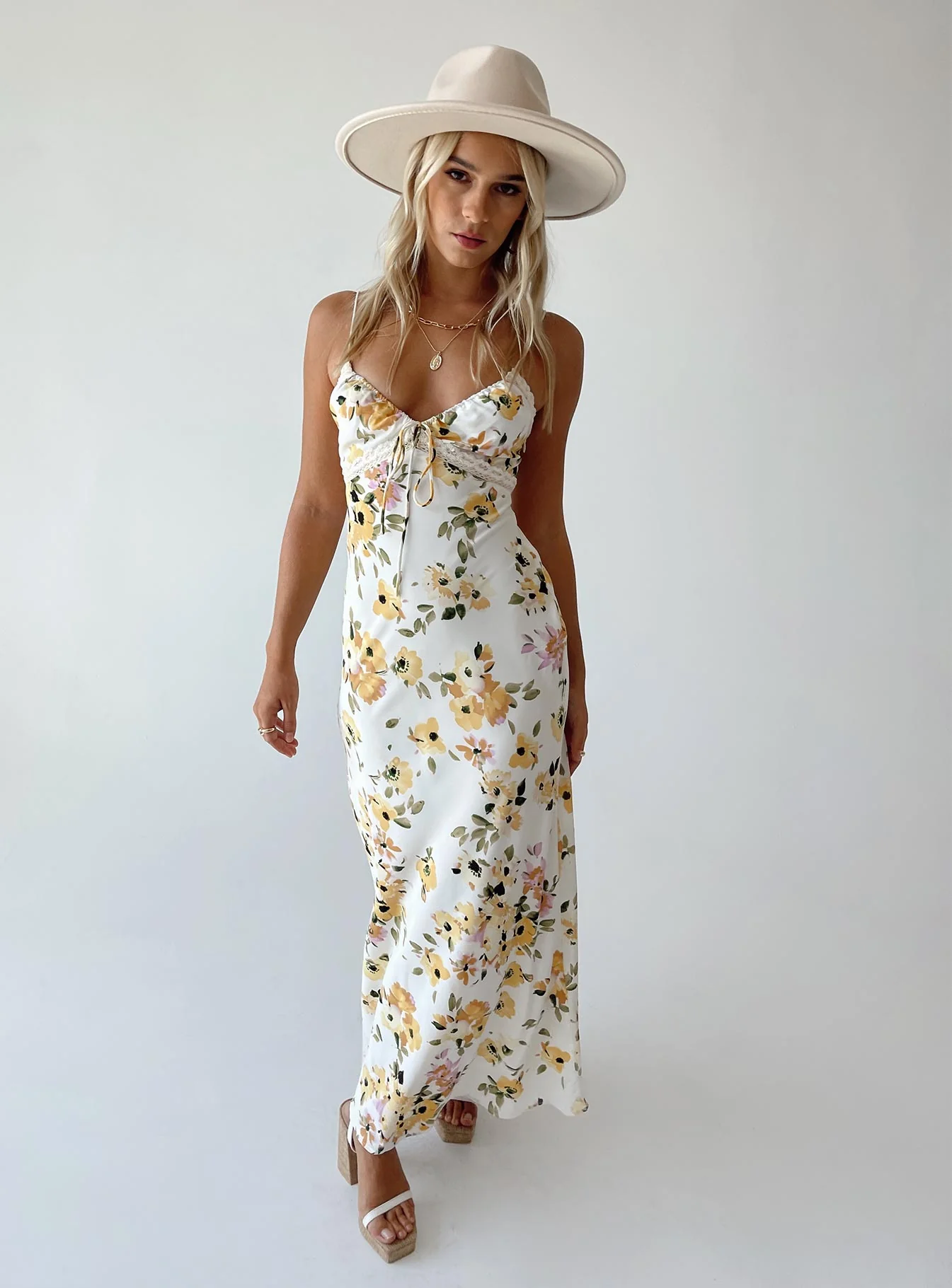 Emily Maxi Dress White / Yellow Floral