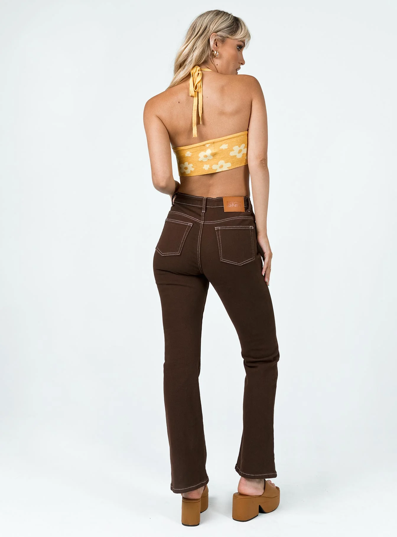 Eltham Contrast Stitch Denim Jeans Brown