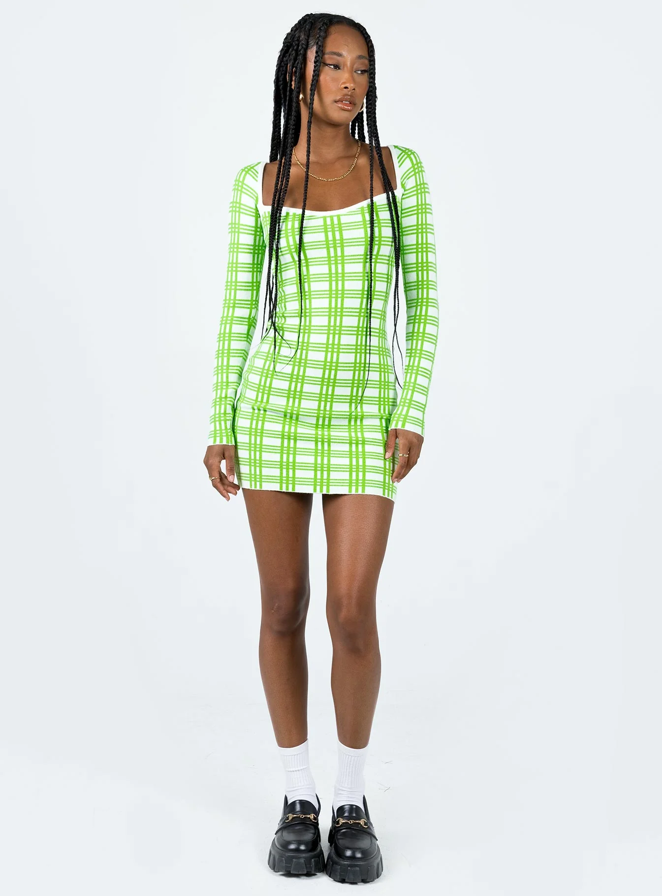Sybil Long Sleeve Mini Dress Green / White