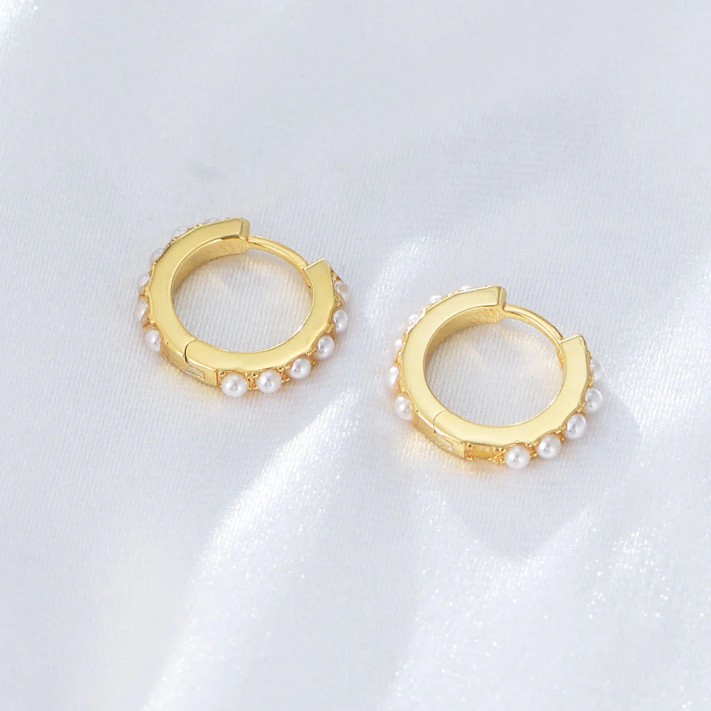 【测试-单一款式】S925 Sterling Silver Pearl Hoop Earring